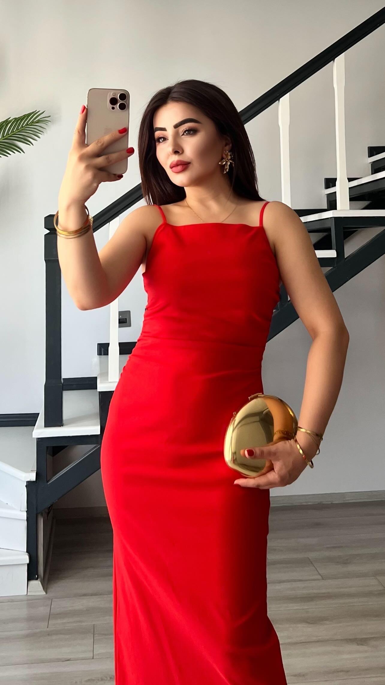 Red Ruched Dress with Adjustable Straps