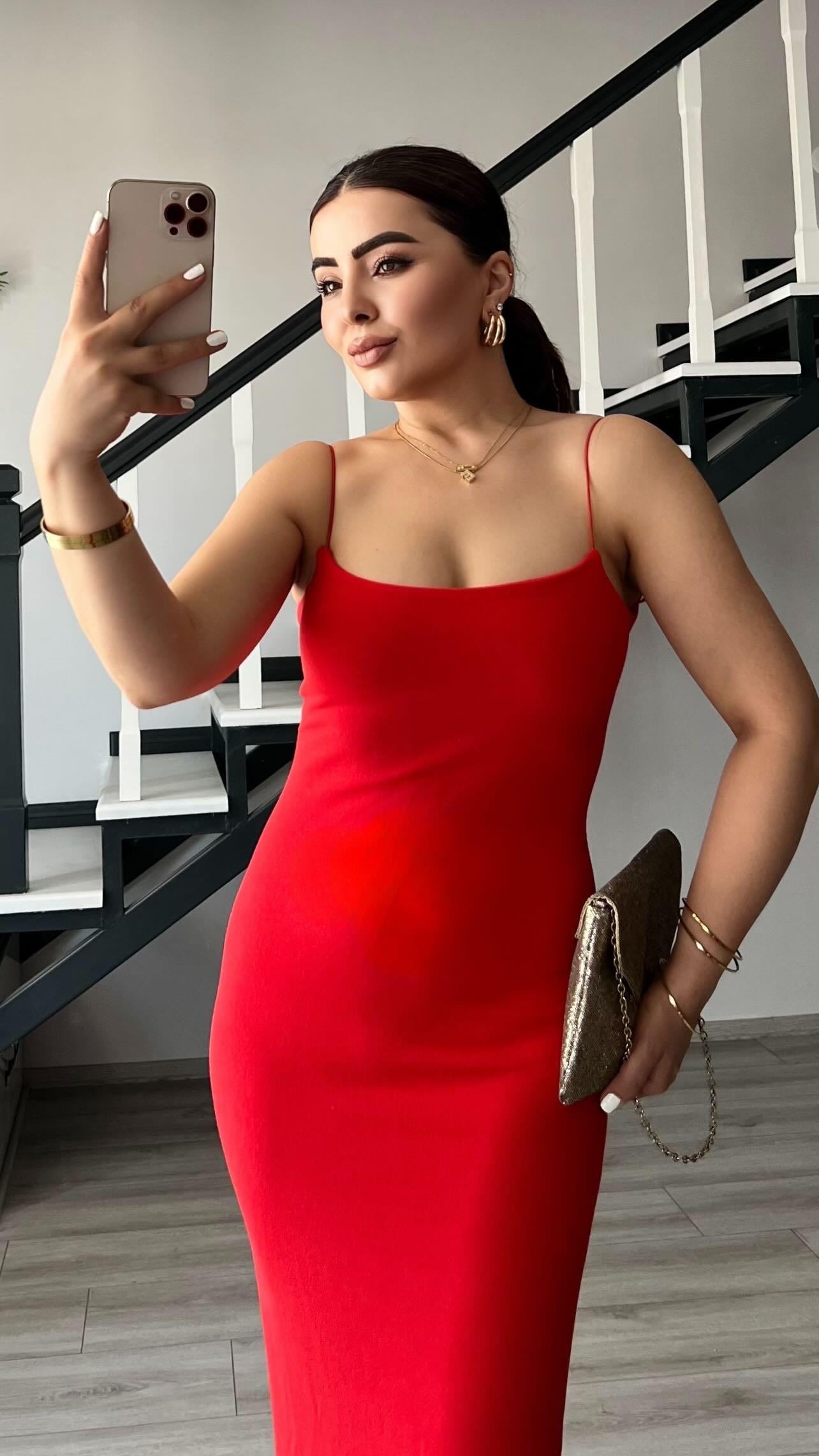 Red Steel Knit Strappy Dress