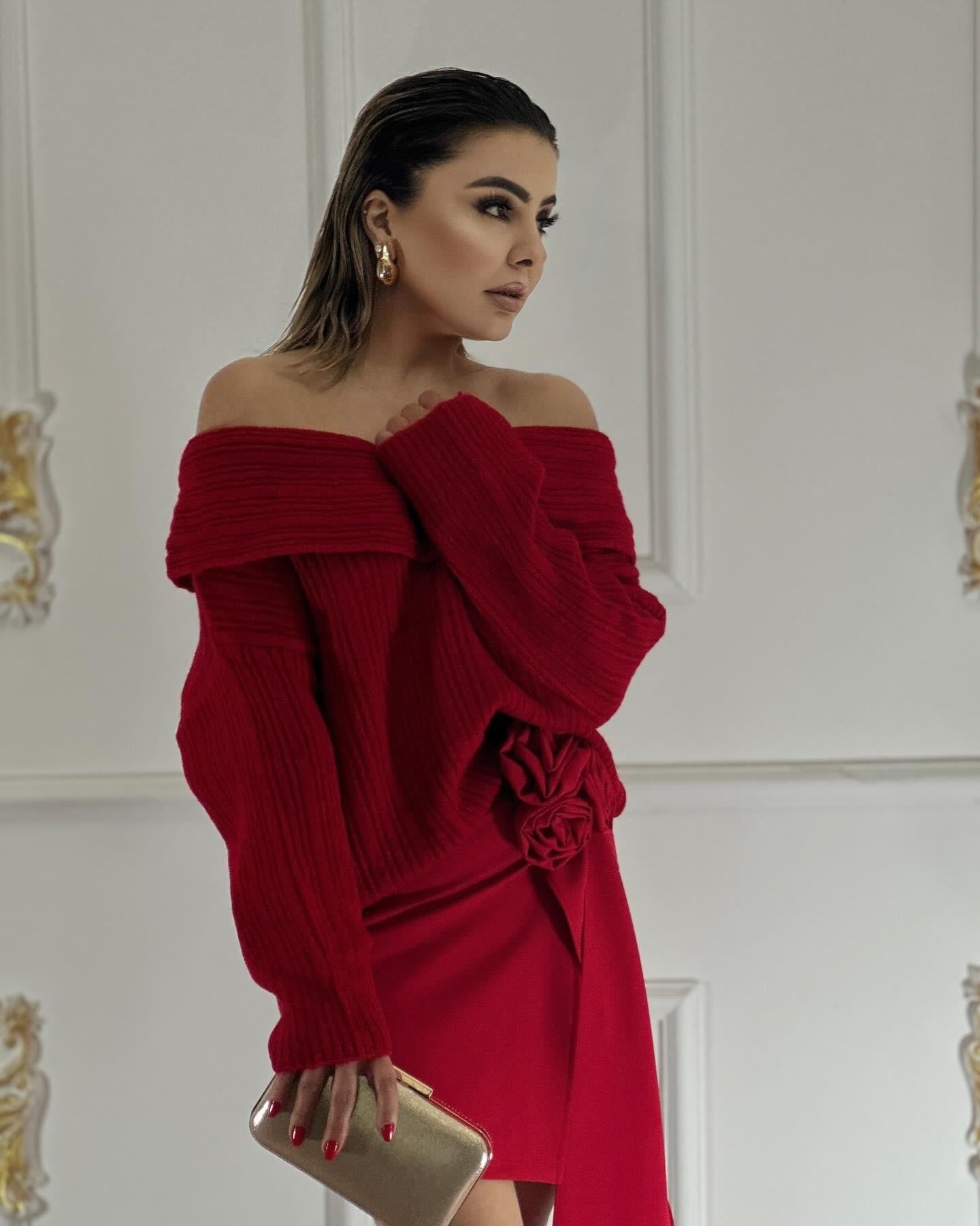 Red Madonna Collar Sweater