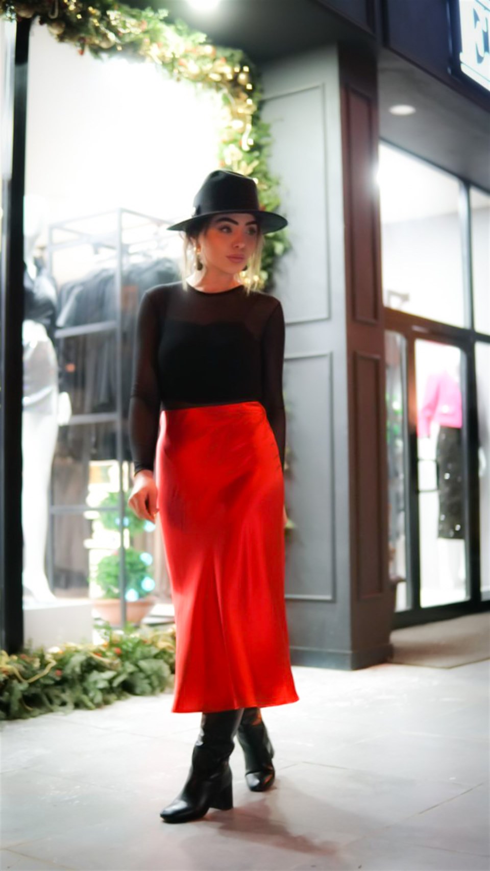 Red Satin Skirt