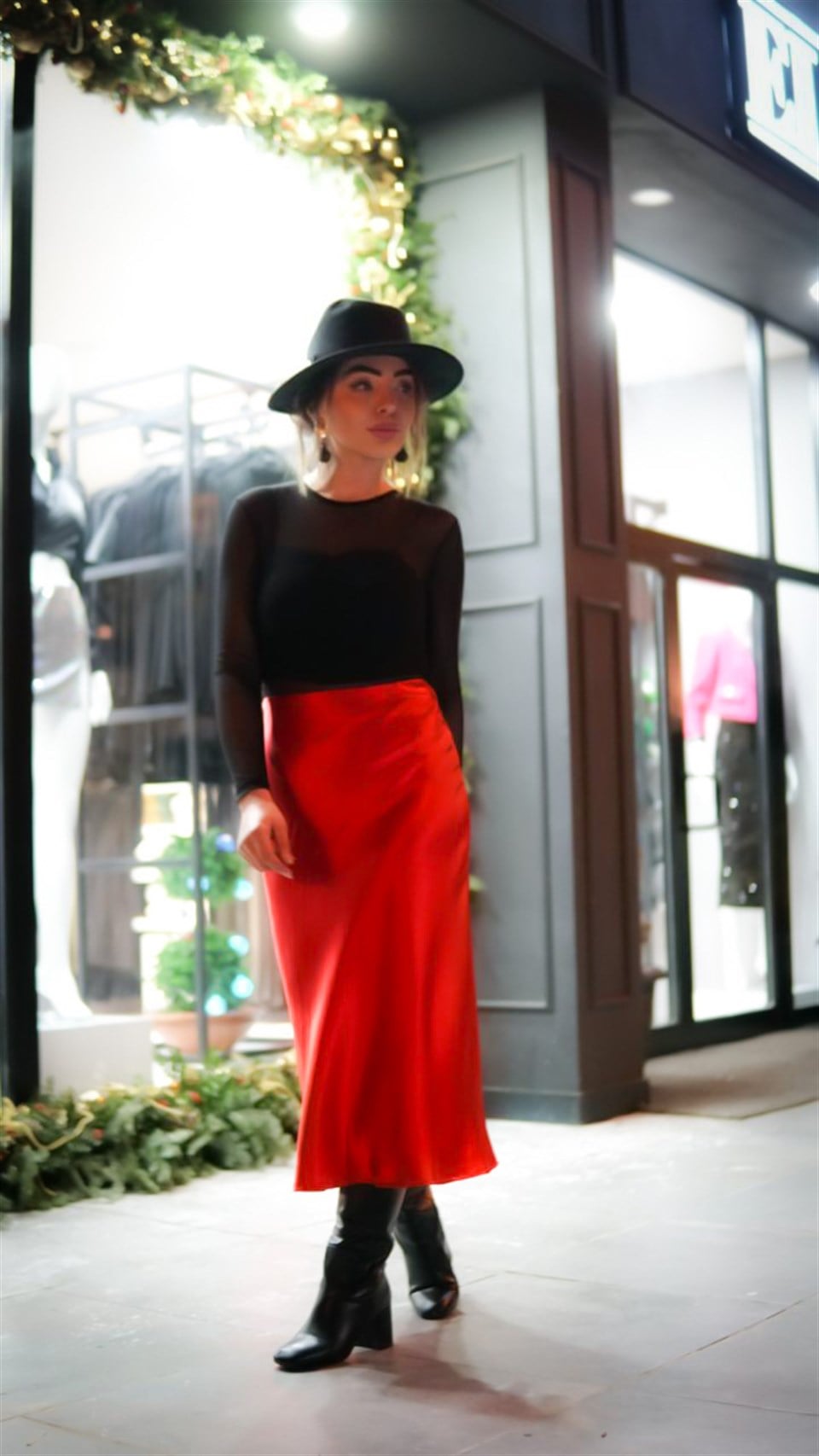 Red Satin Skirt