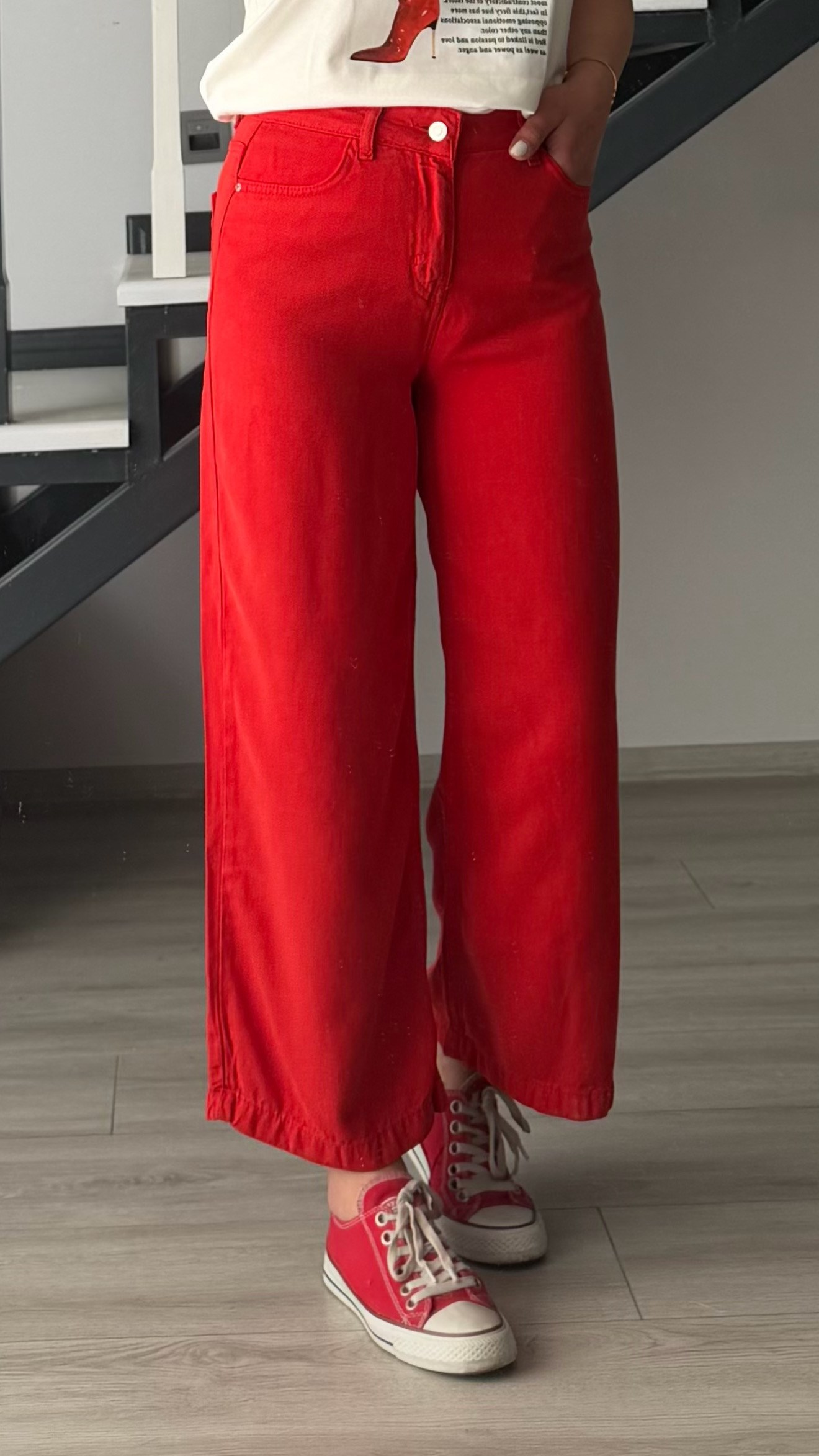 Kırmızı Tencel Culotte Pantolon