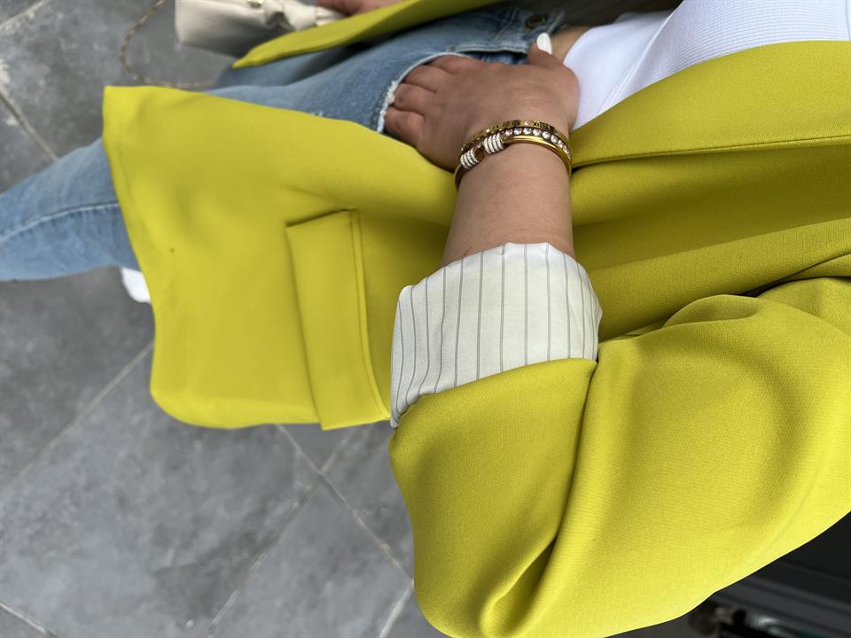 Kivi Astarı Çizgili Blazer Ceket 