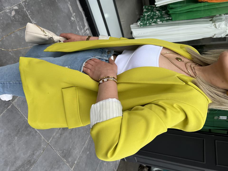 Kivi Astarı Çizgili Blazer Ceket 