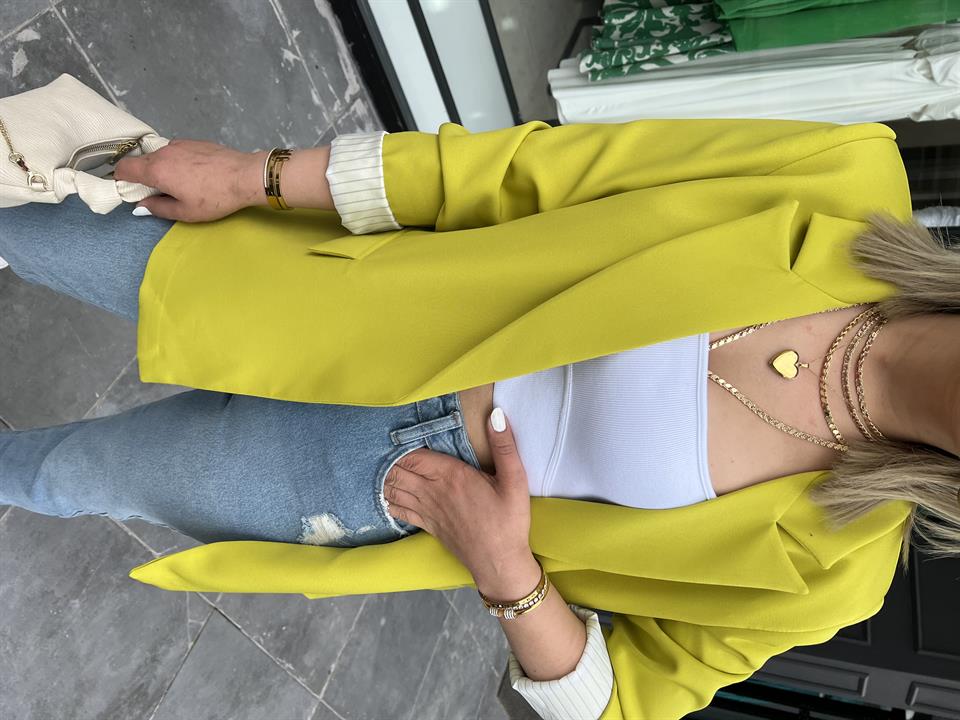 Kivi Astarı Çizgili Blazer Ceket 