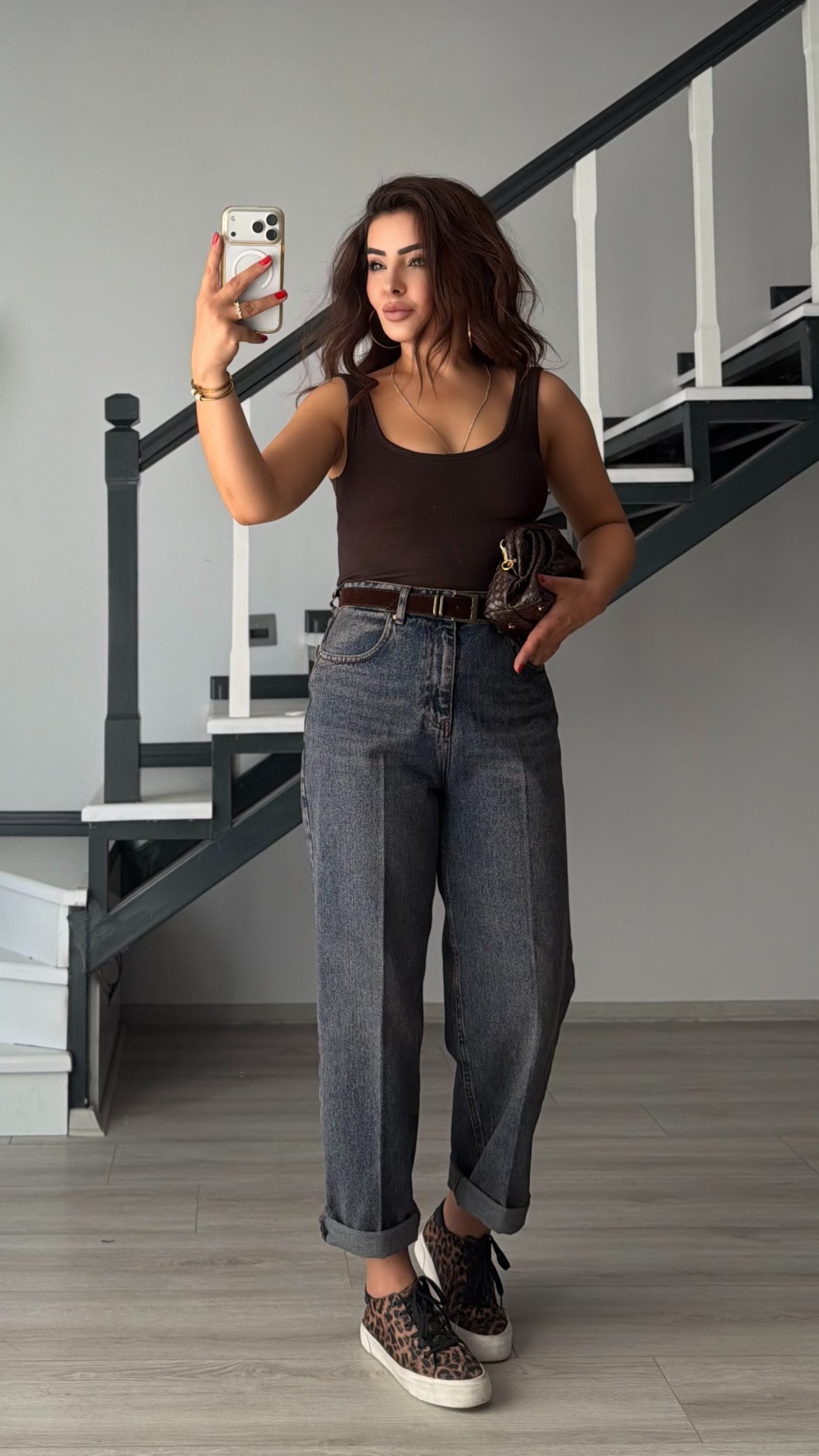 Dark Blue Distressed Washed Belted Skater Jeans
