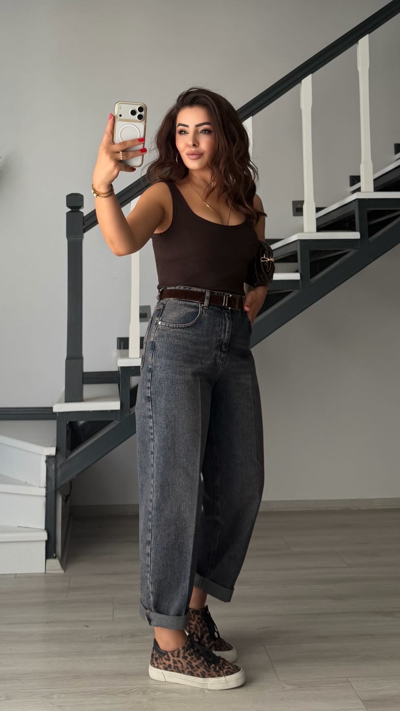 Dark Blue Distressed Washed Belted Skater Jeans