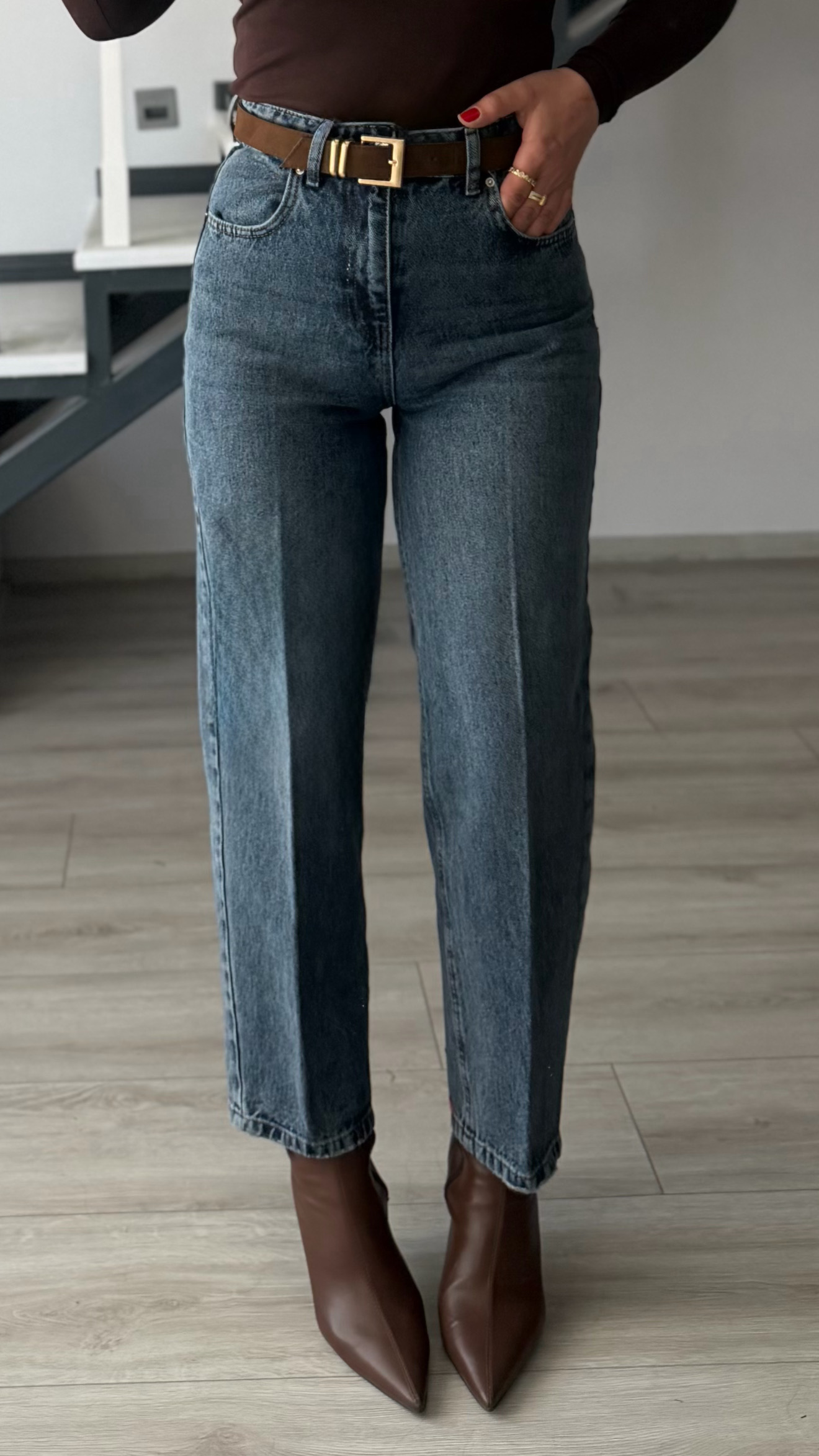 Koyu Mavi Kemerli Skater Jean
