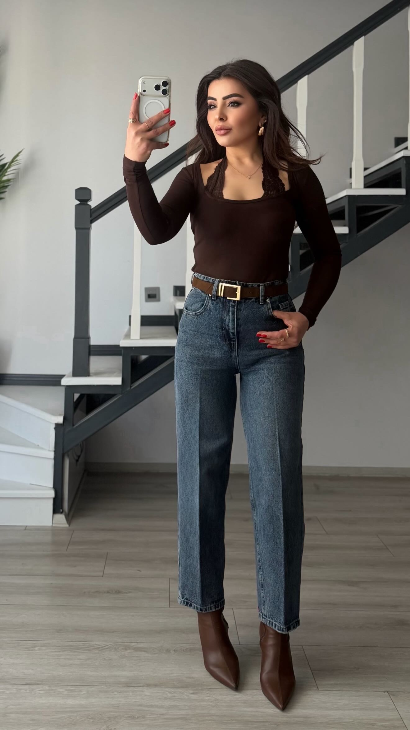 Koyu Mavi Kemerli Skater Jean