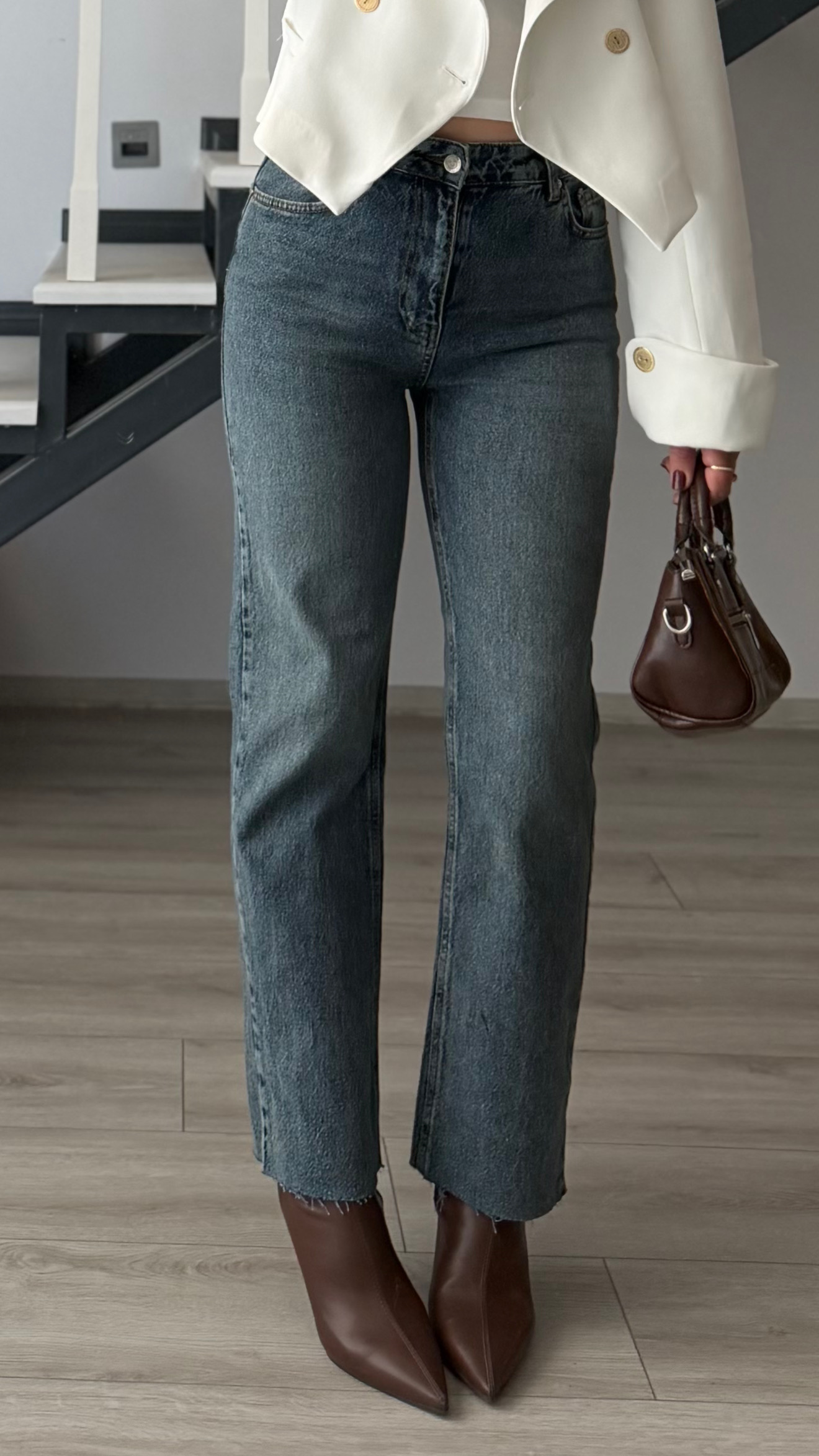 Koyu Mavi Likralı Boy Fit Jean