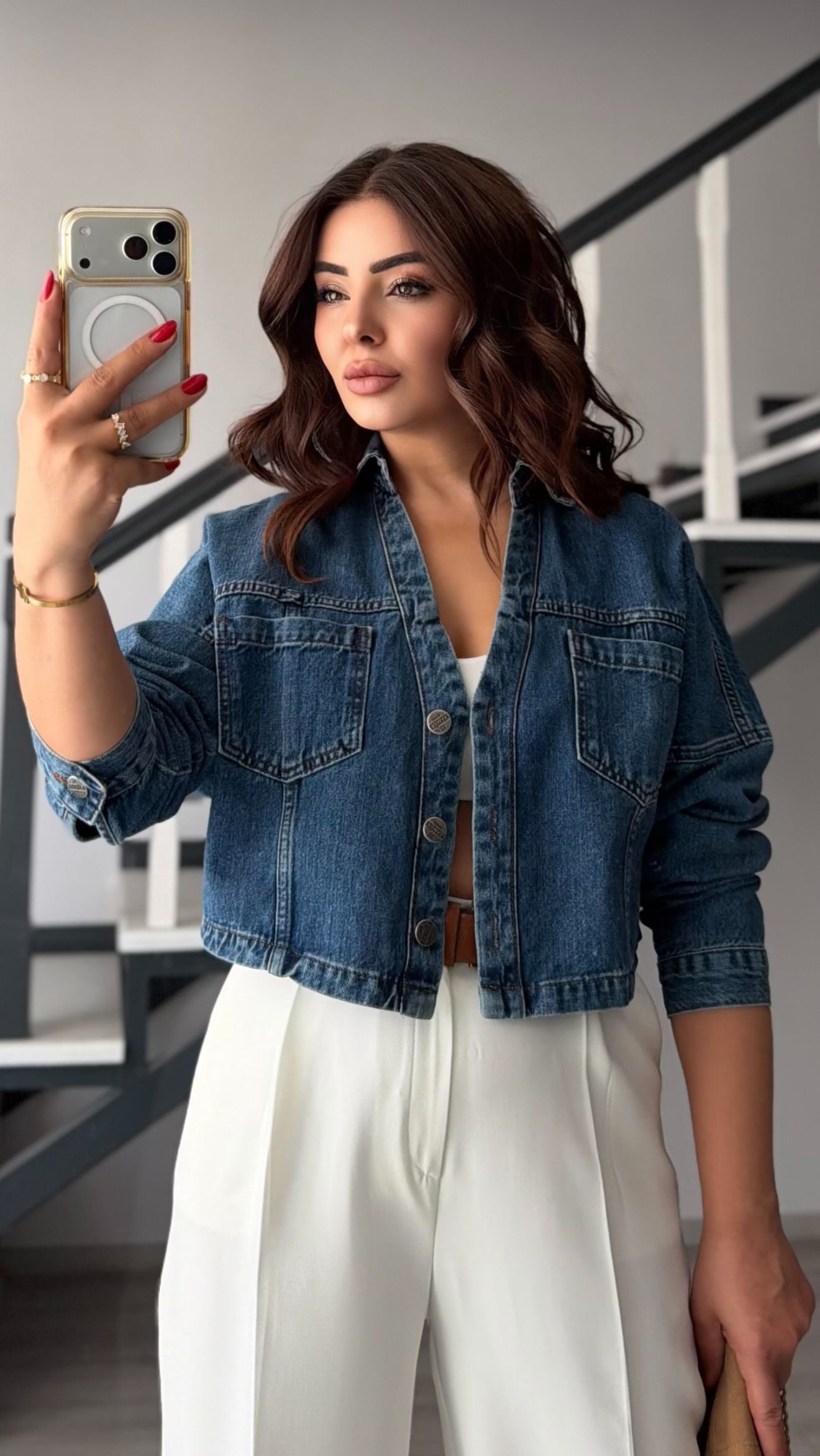 Koyu Mavi V Yaka Denim Ceket