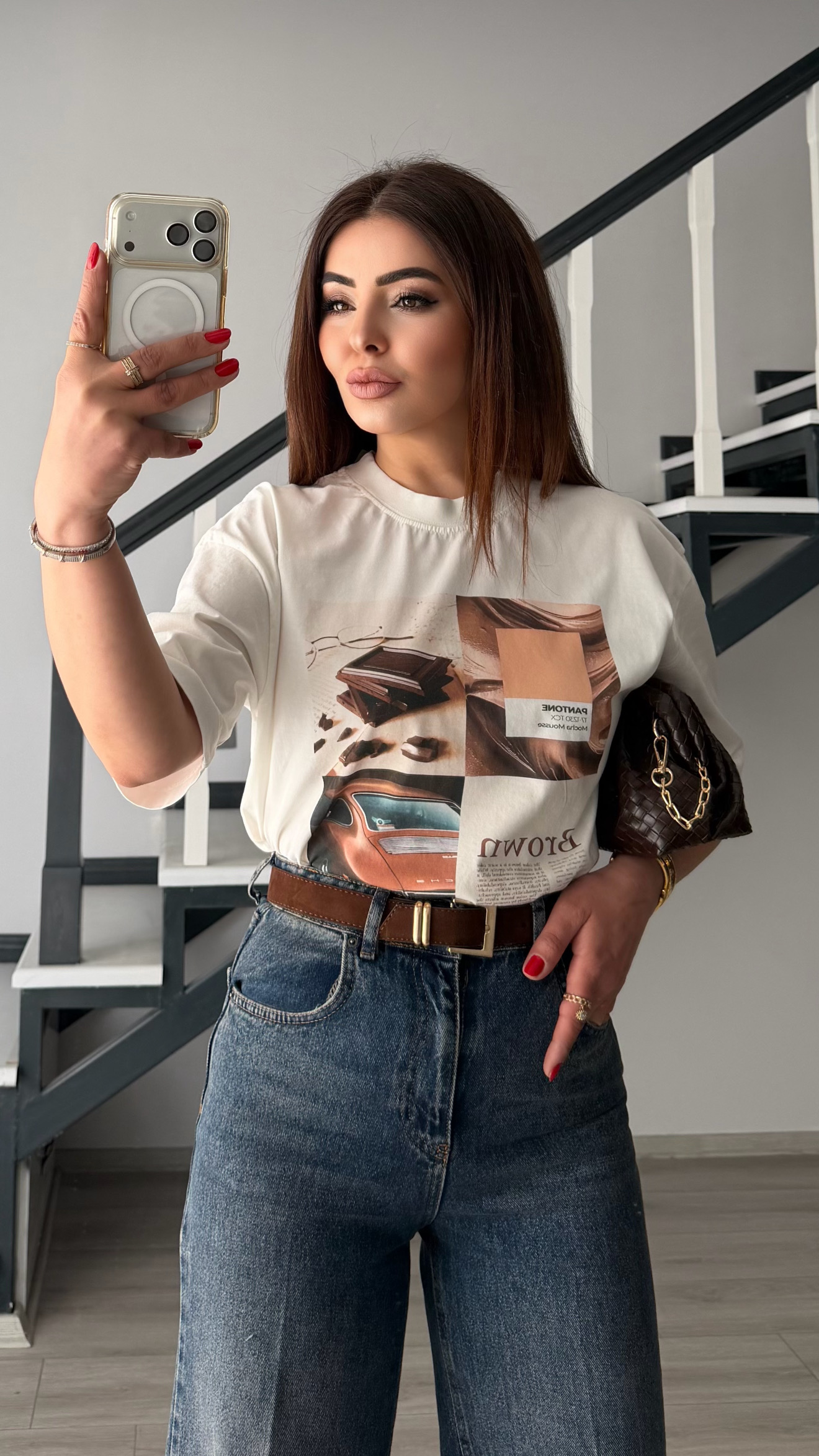 Krem Brown Baskılı Tshirt
