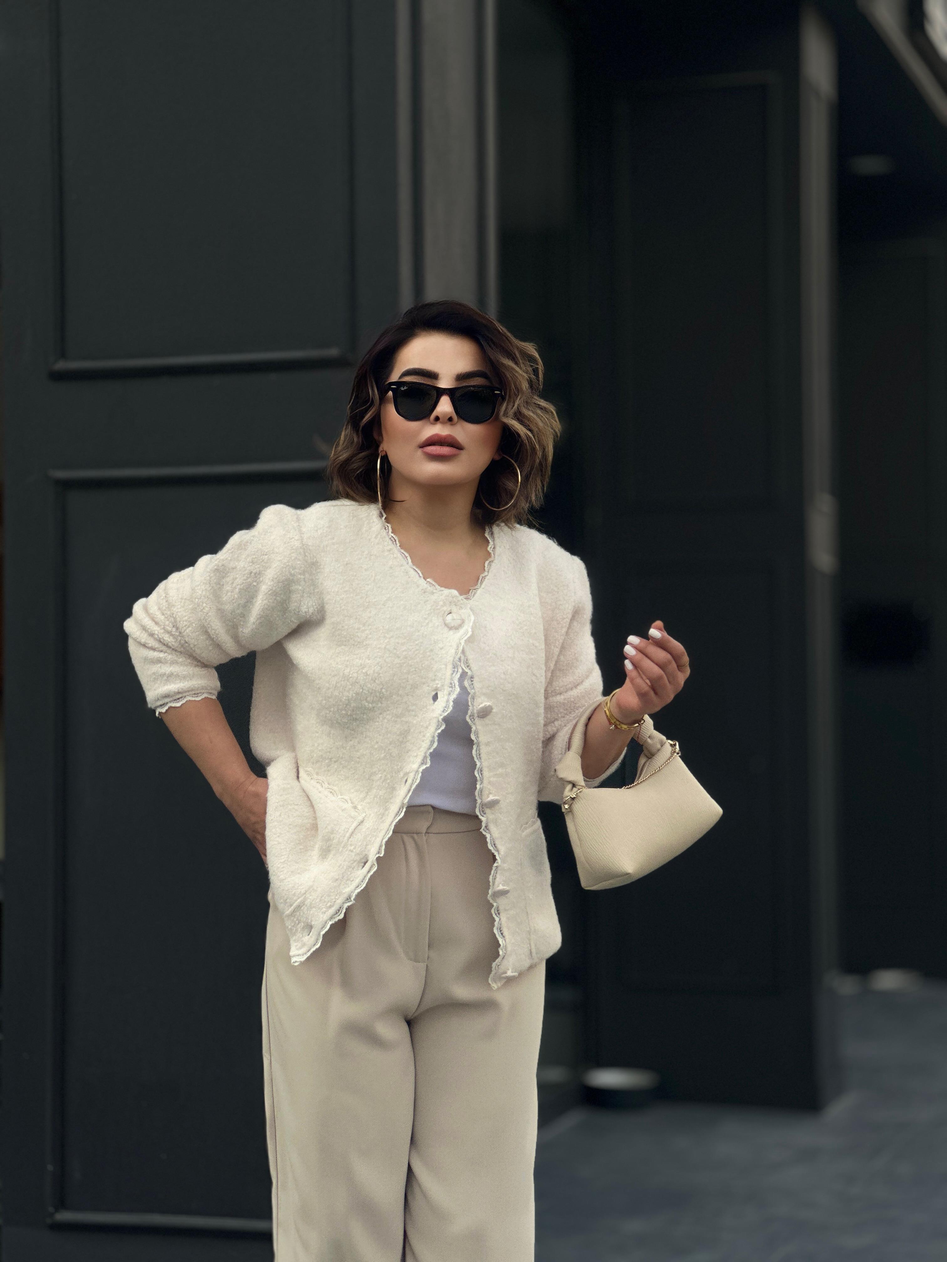 Cream Pocketed Lace Cardigan