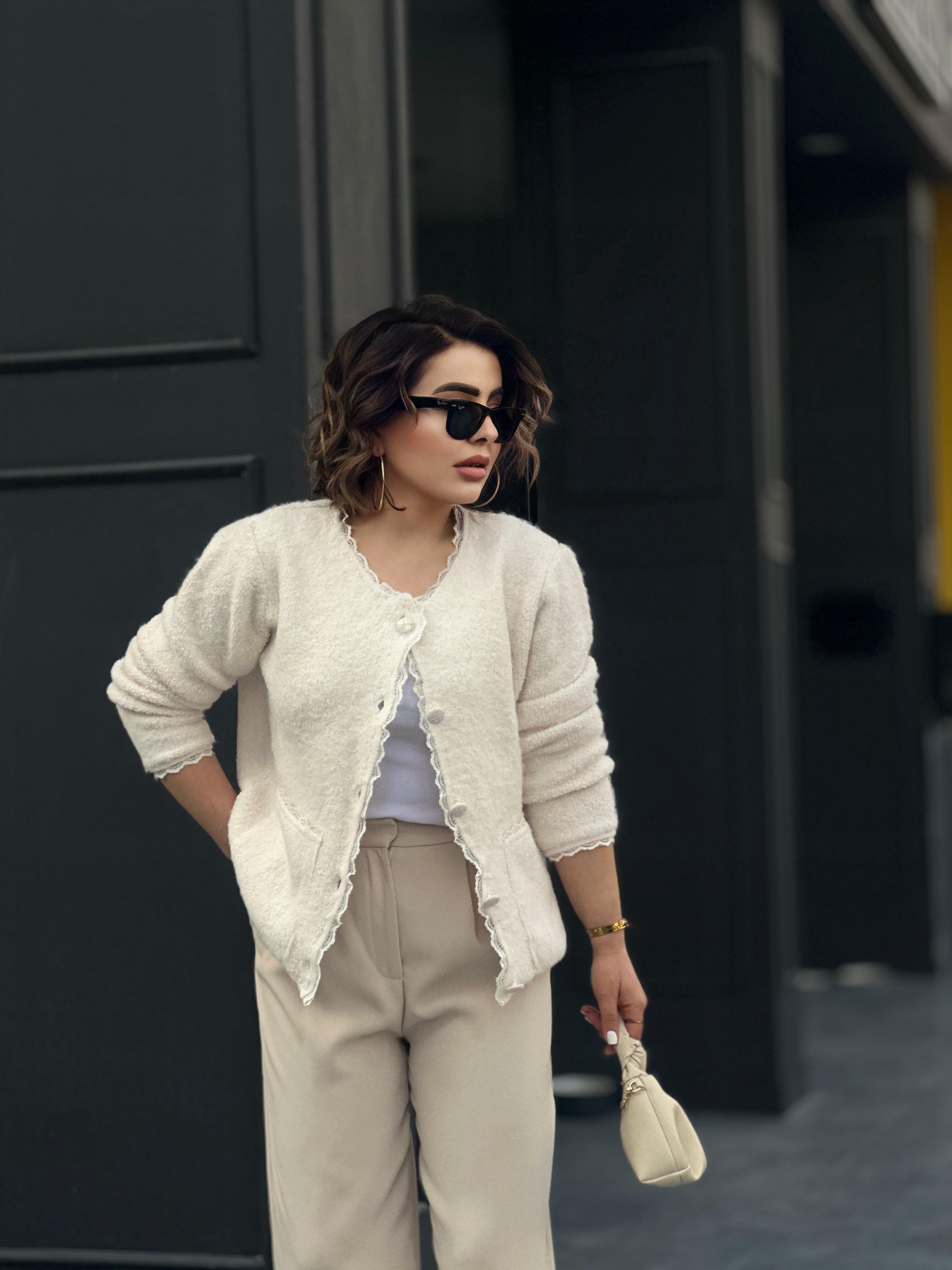 Cream Pocketed Lace Cardigan