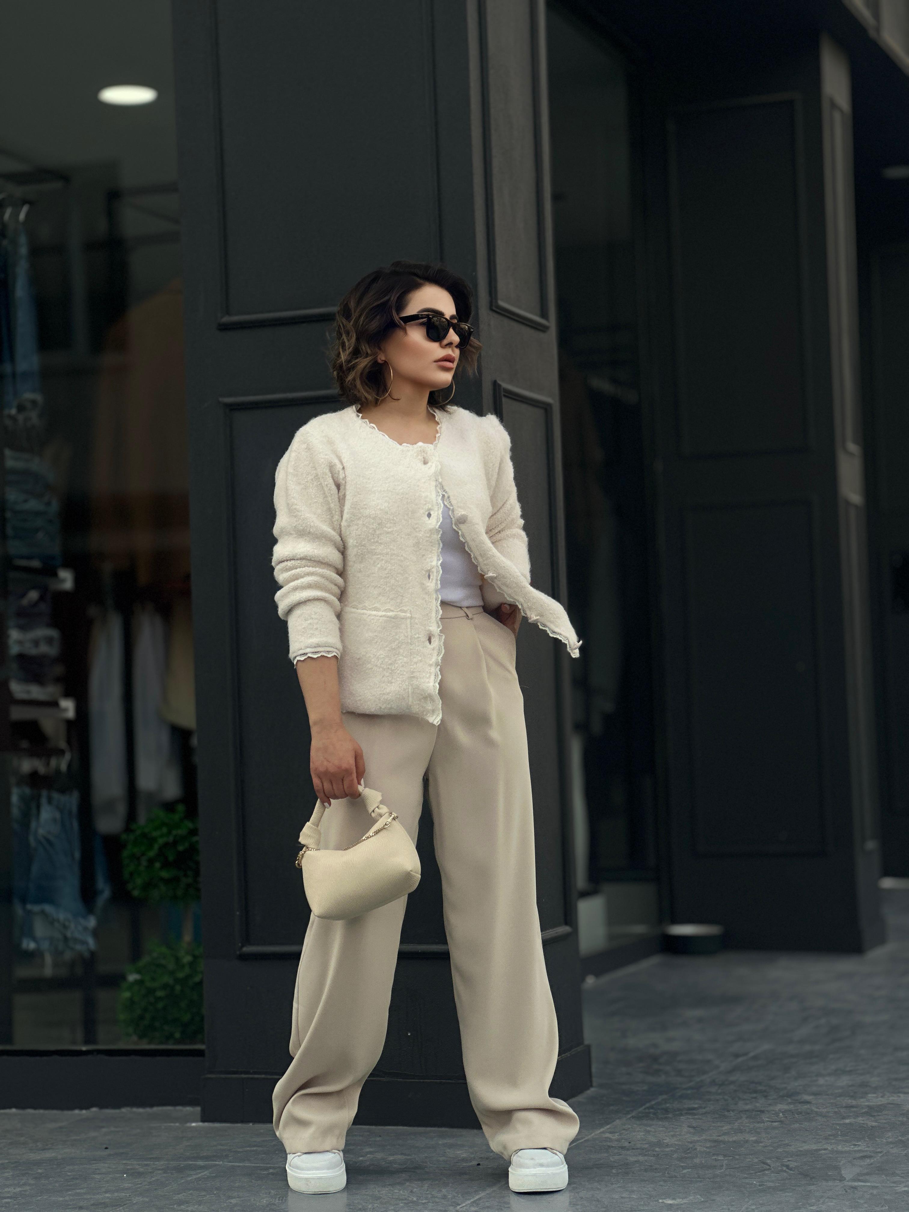 Cream Pocketed Lace Cardigan