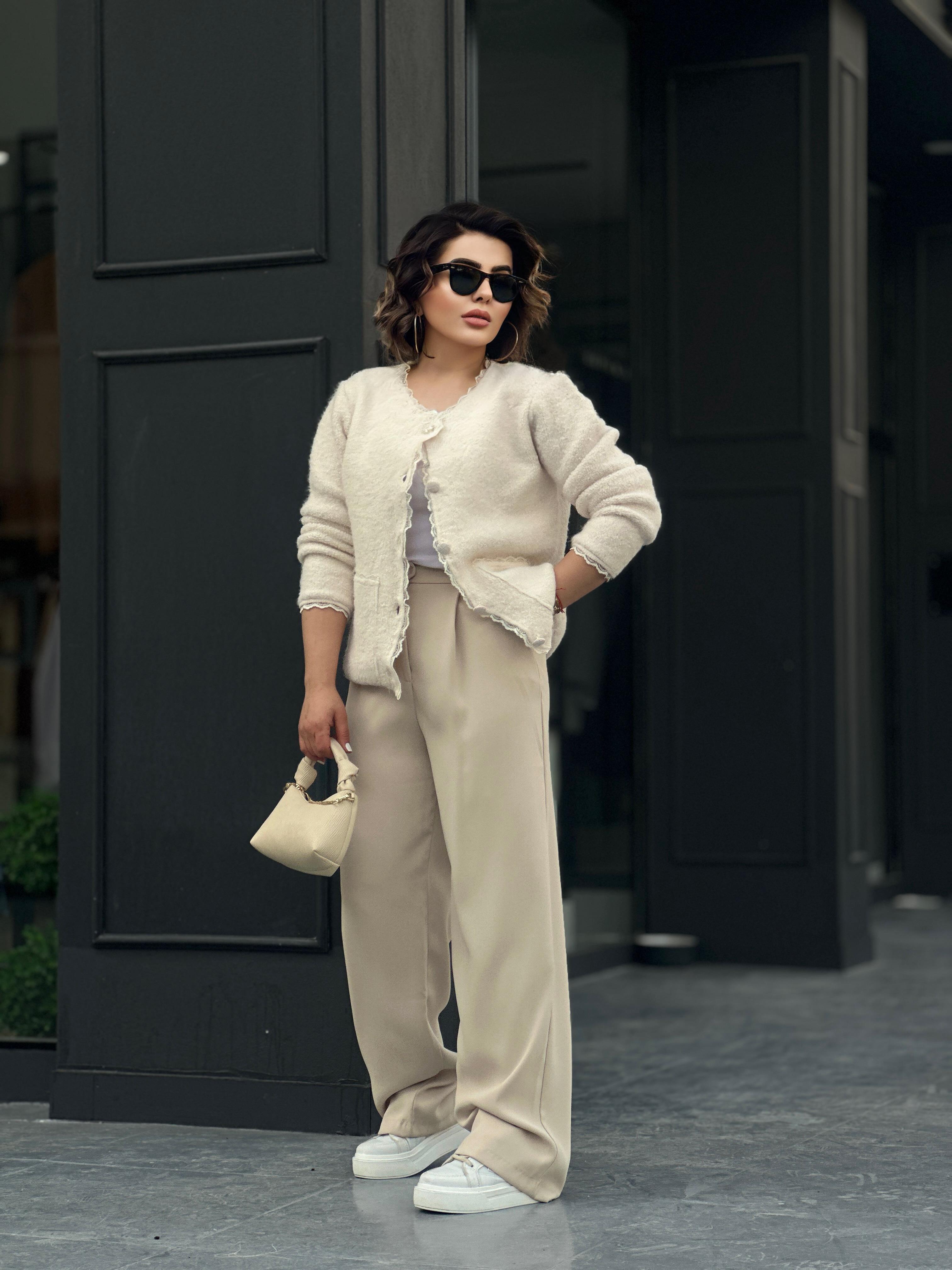 Cream Pocketed Lace Cardigan