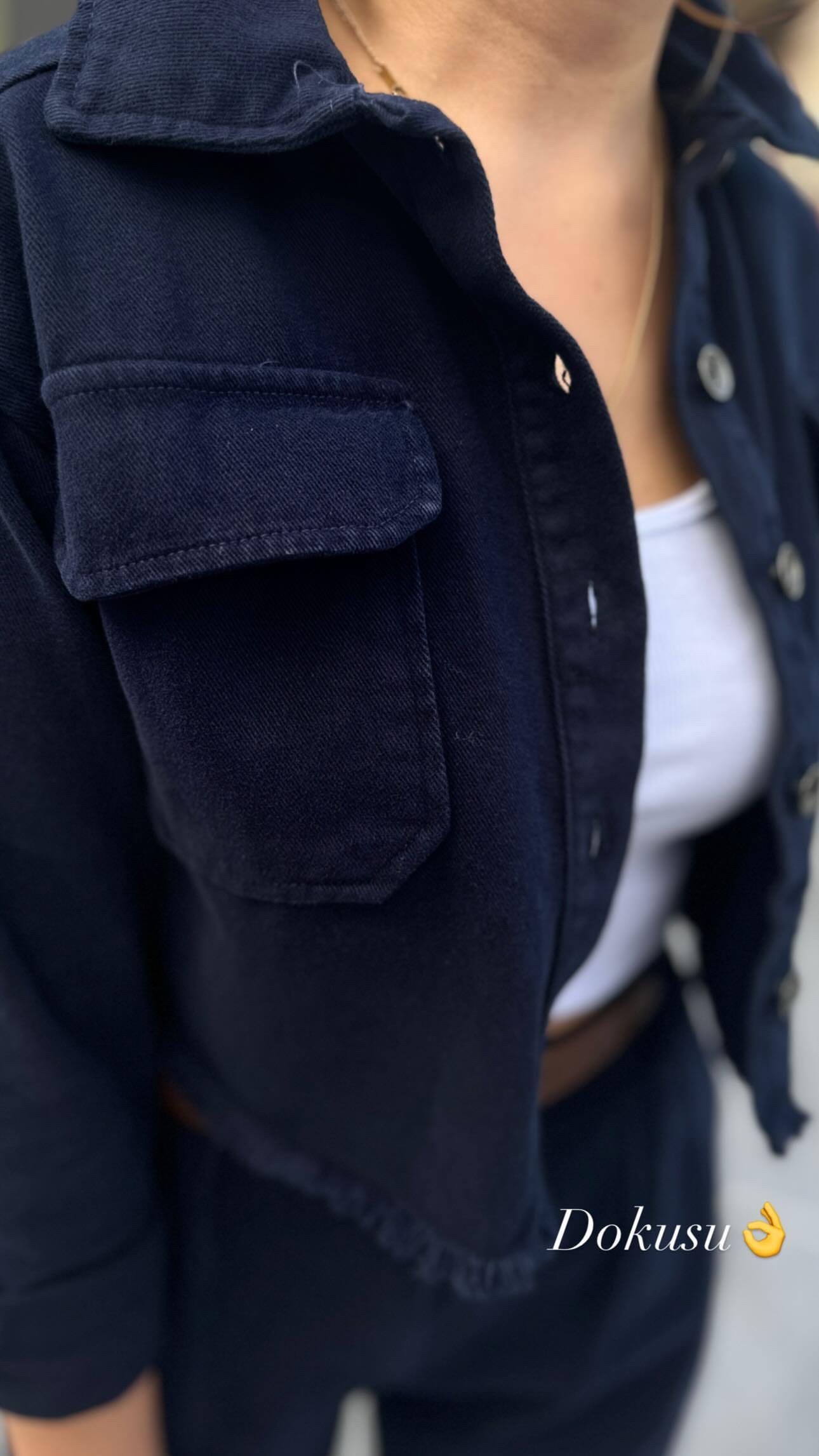 Navy Blue 100% Cotton Crop Jacket and Pants 2-Piece Set