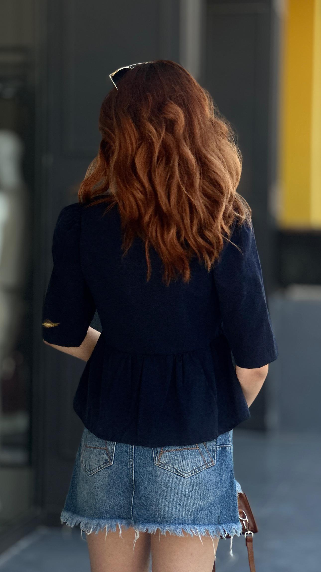Navy Blue Blouse with Tie Detail