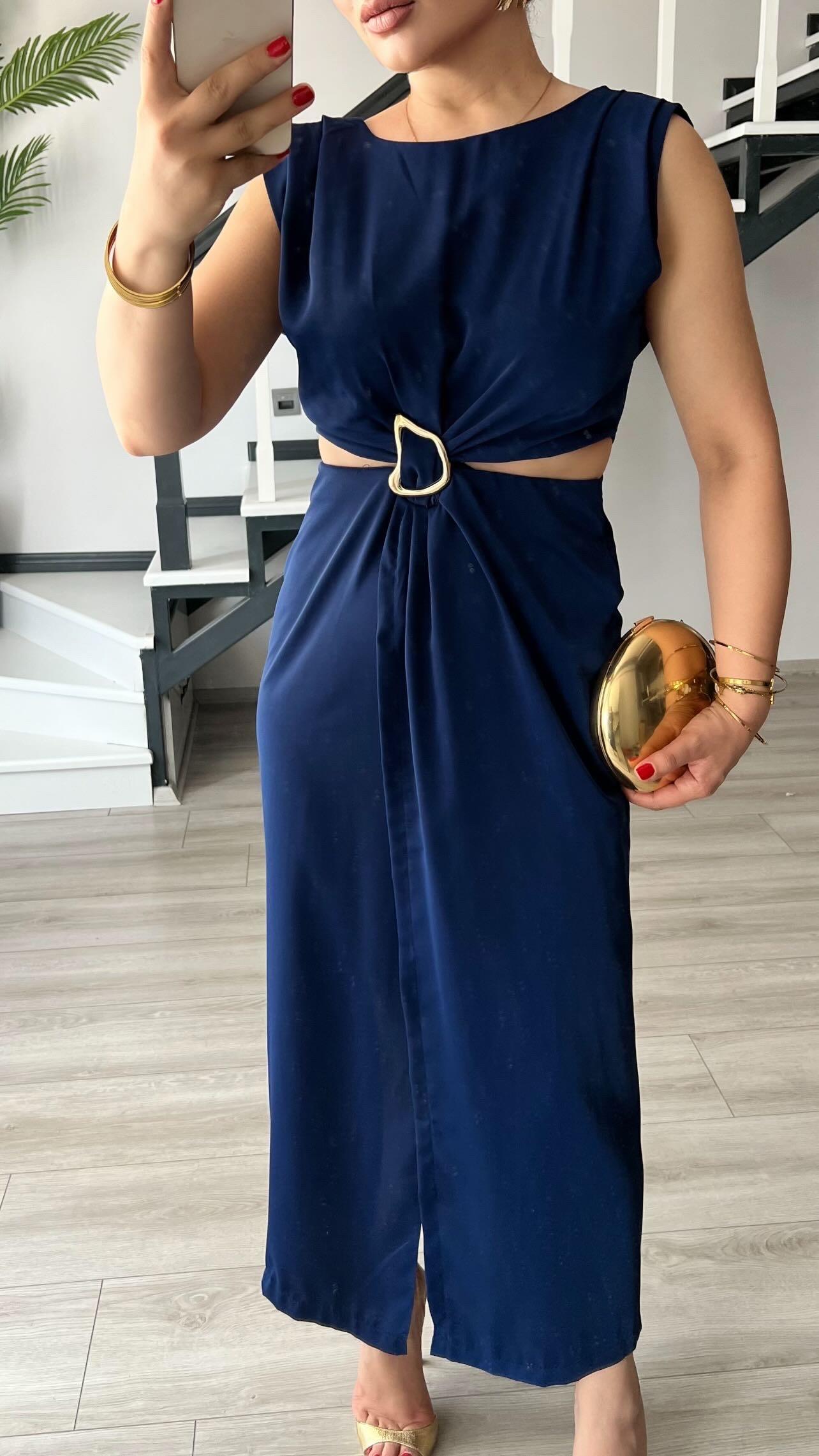 Navy Blue Dress with Waistline Cutout