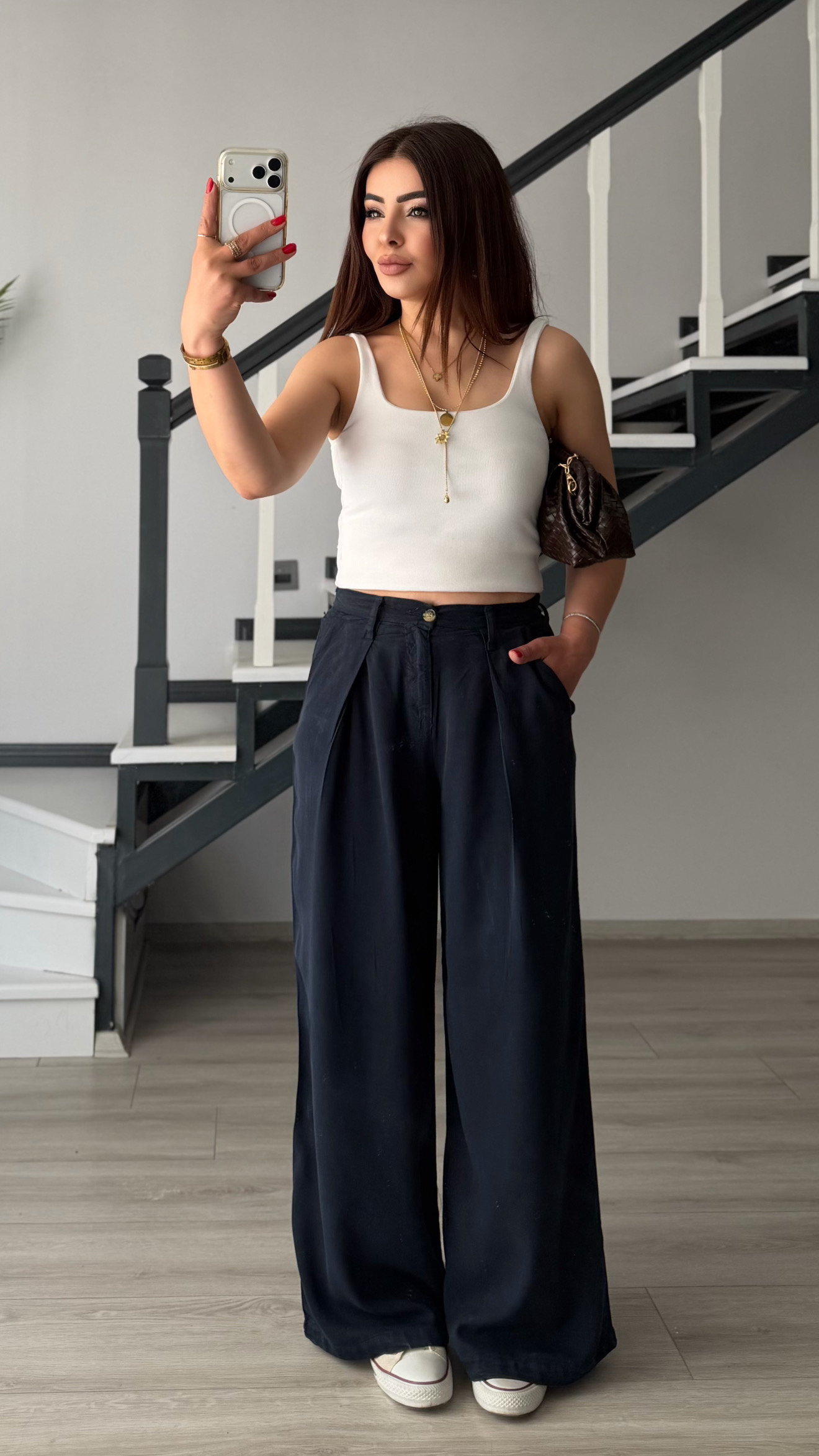 Lacivert Bel Lastikli Tensl Pantolon