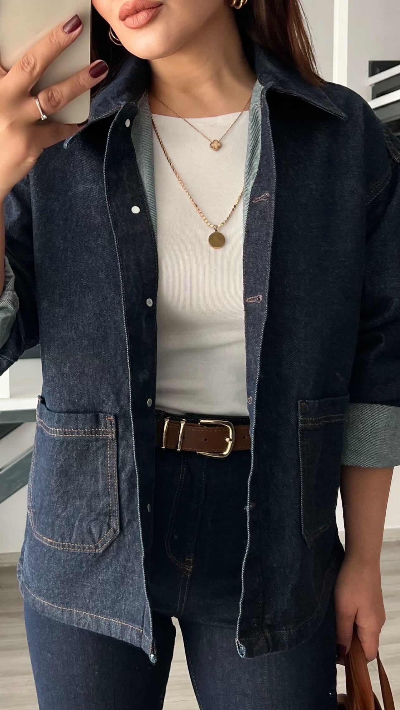 Lacivert Çift Cep Denim Ceket