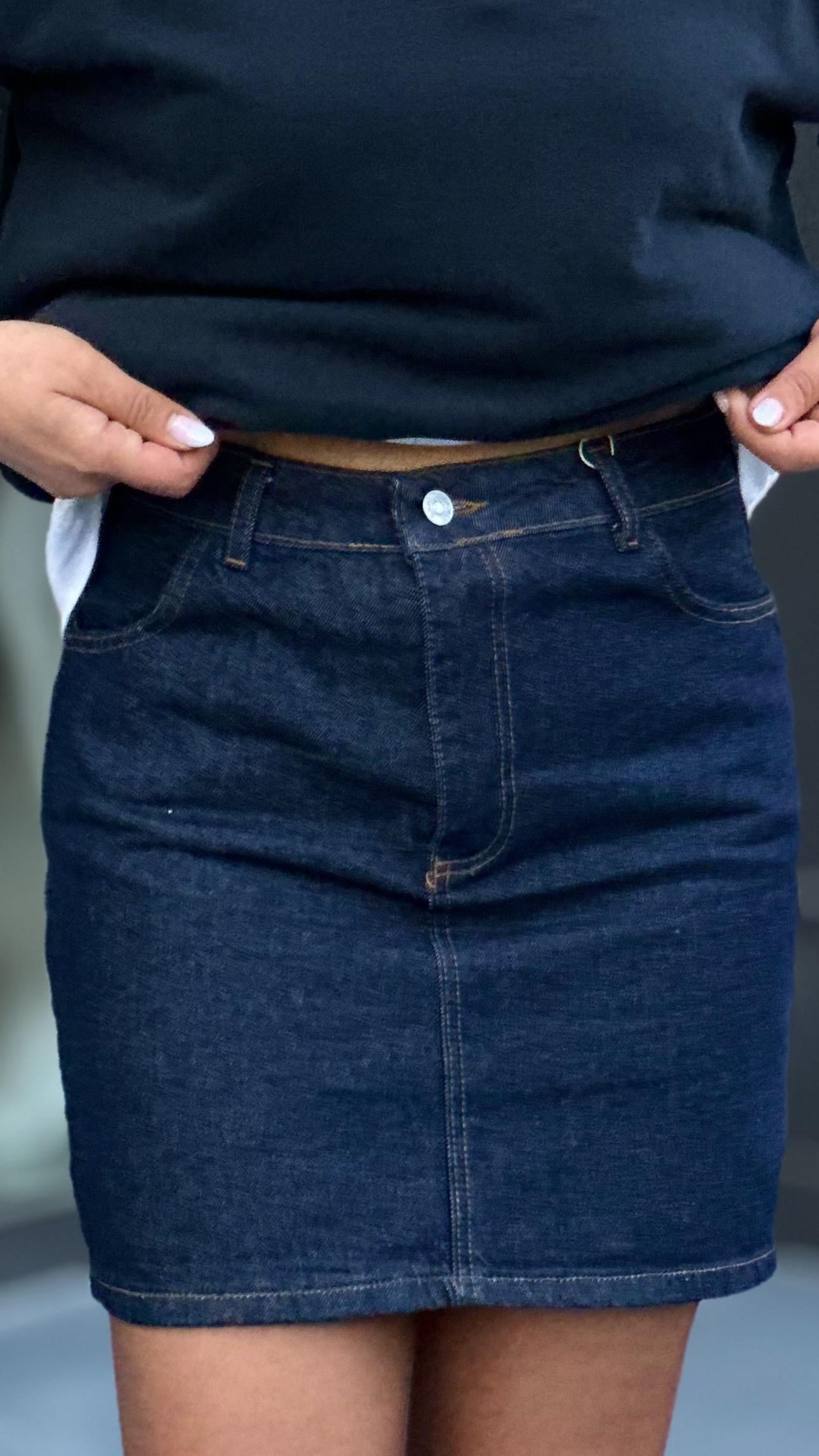 Lacivert Denim Mini Etek 