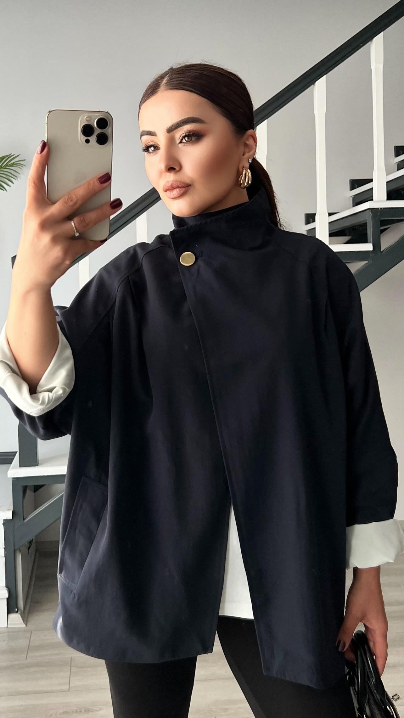 Lacivert Dik Yaka Oversize Trençkot