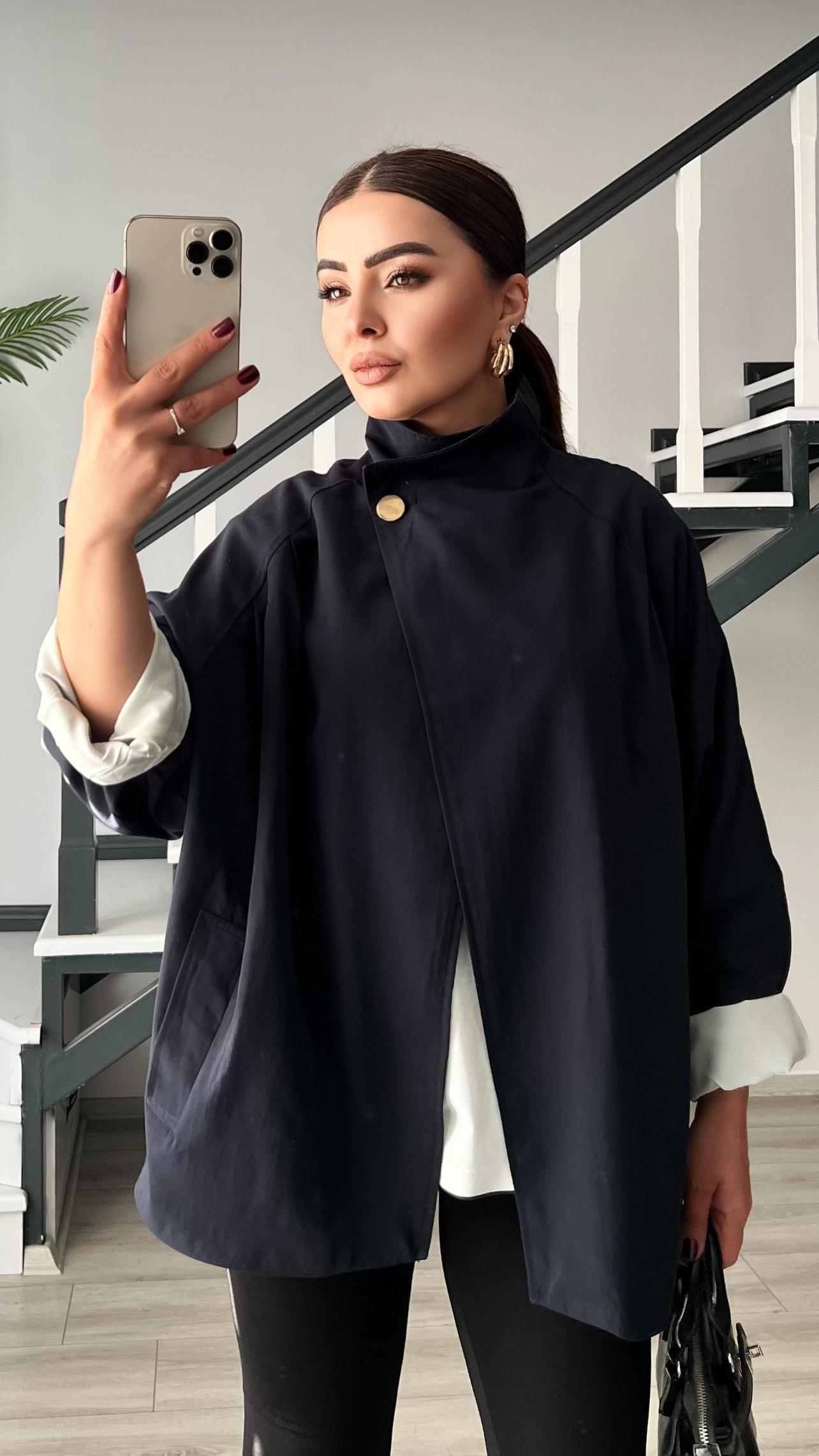 Lacivert Dik Yaka Oversize Trençkot