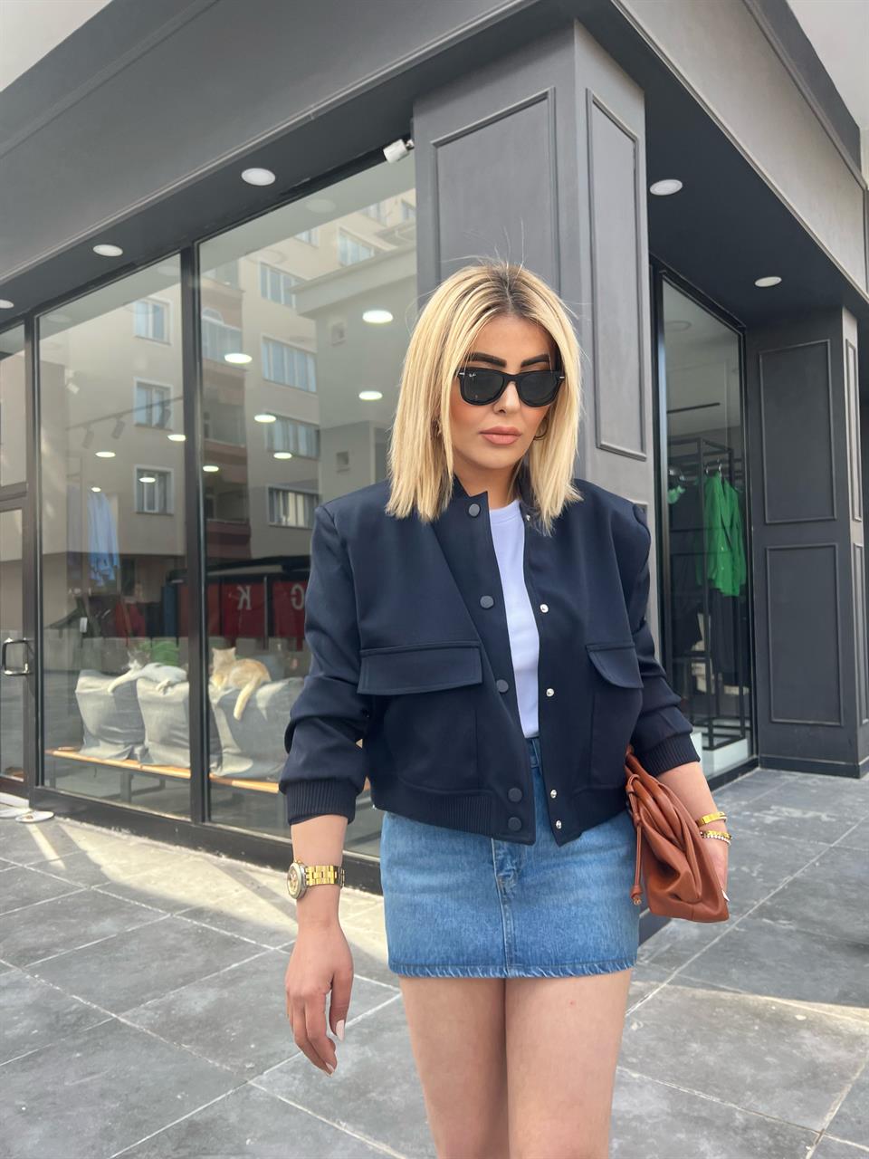 Lacivert Geniş Cepli Bomber Ceket