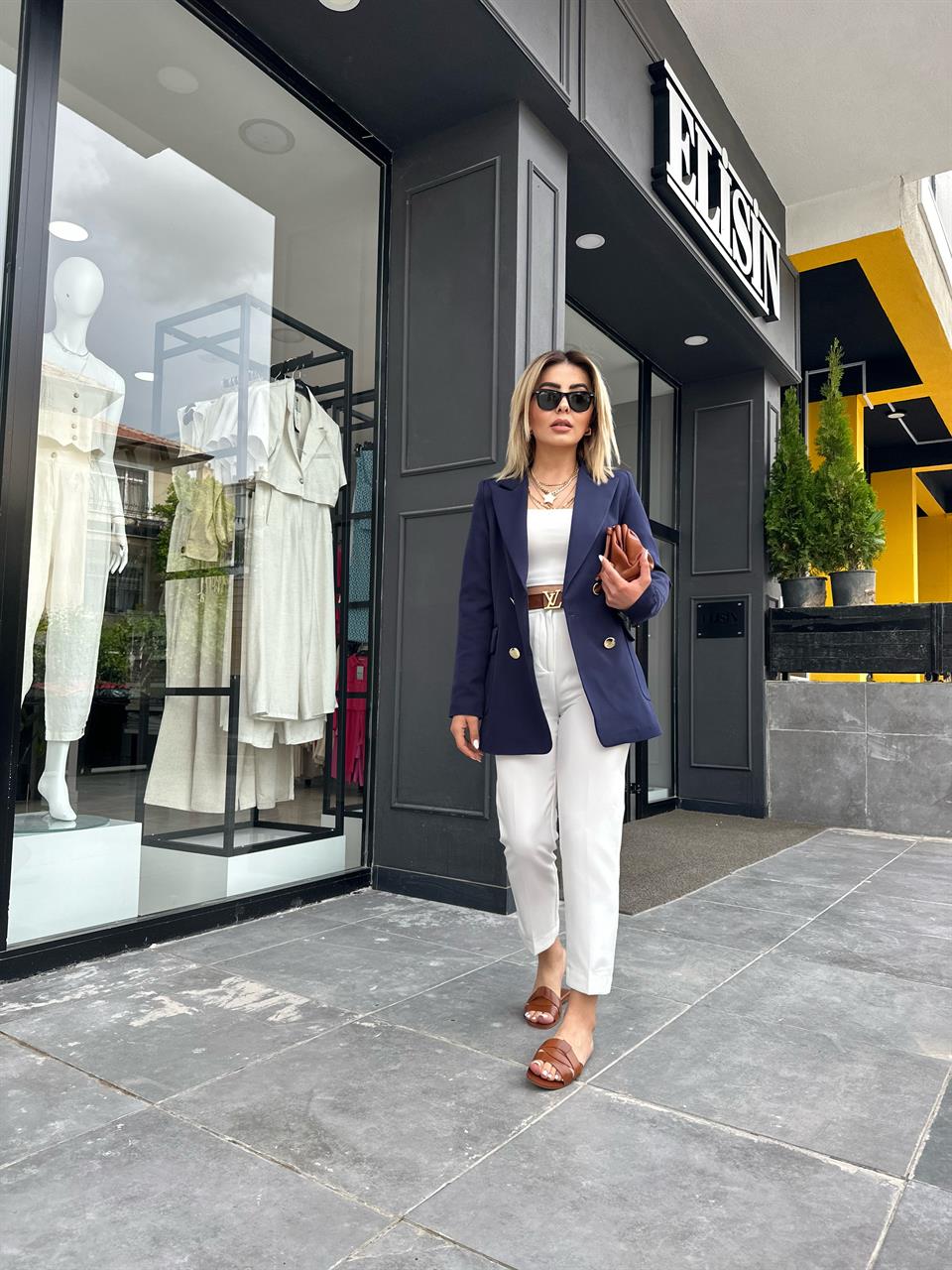 Lacivert Gold Düğme Blazer Ceket 