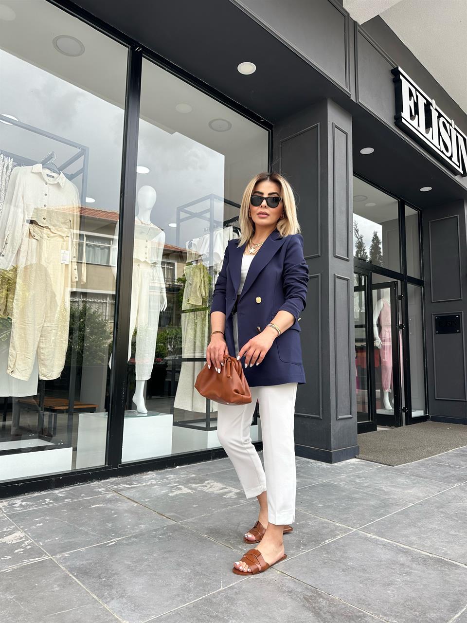 Lacivert Gold Düğme Blazer Ceket 