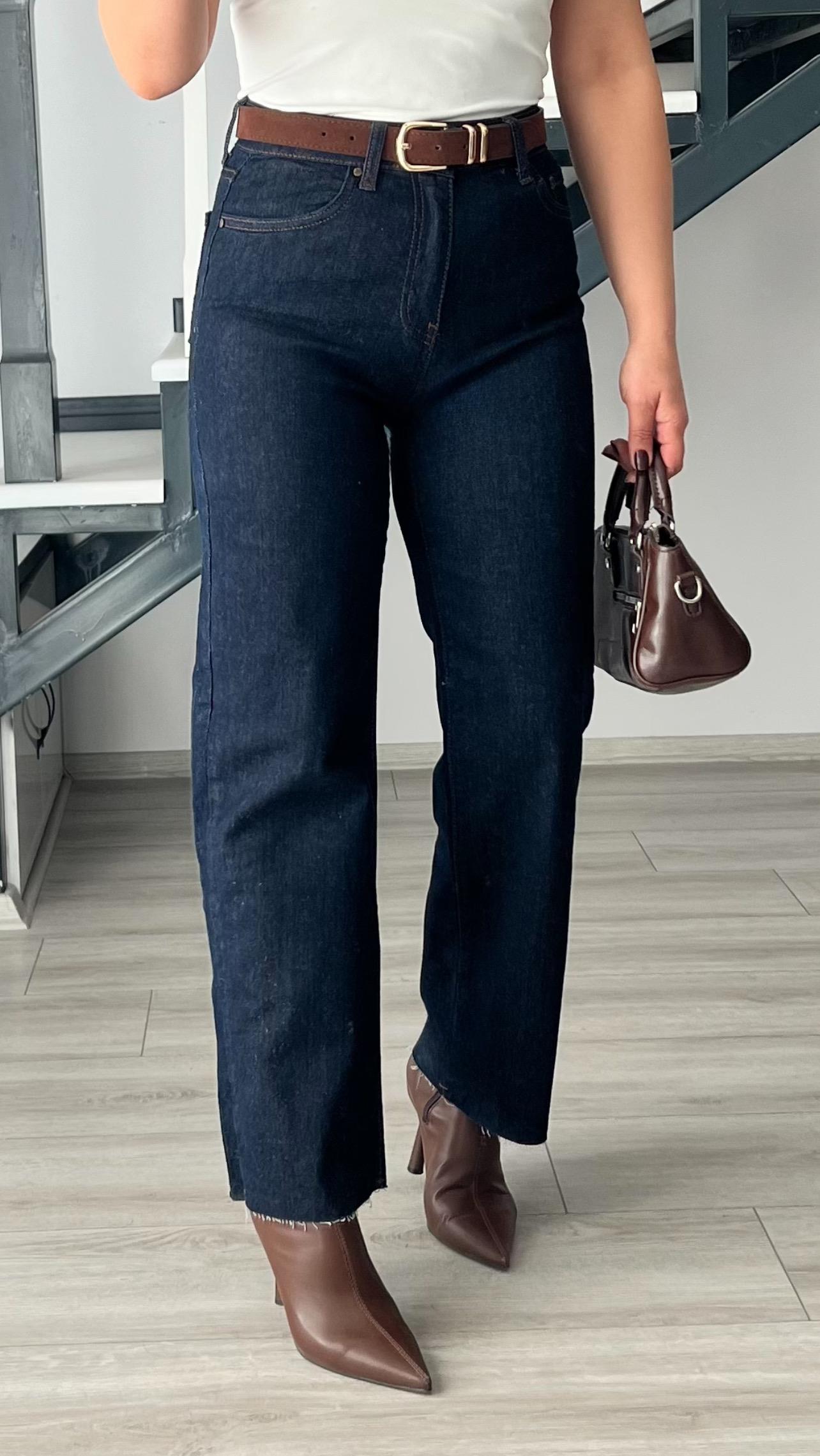 Navy Blue Belted Cropped Leg Premium Jeans