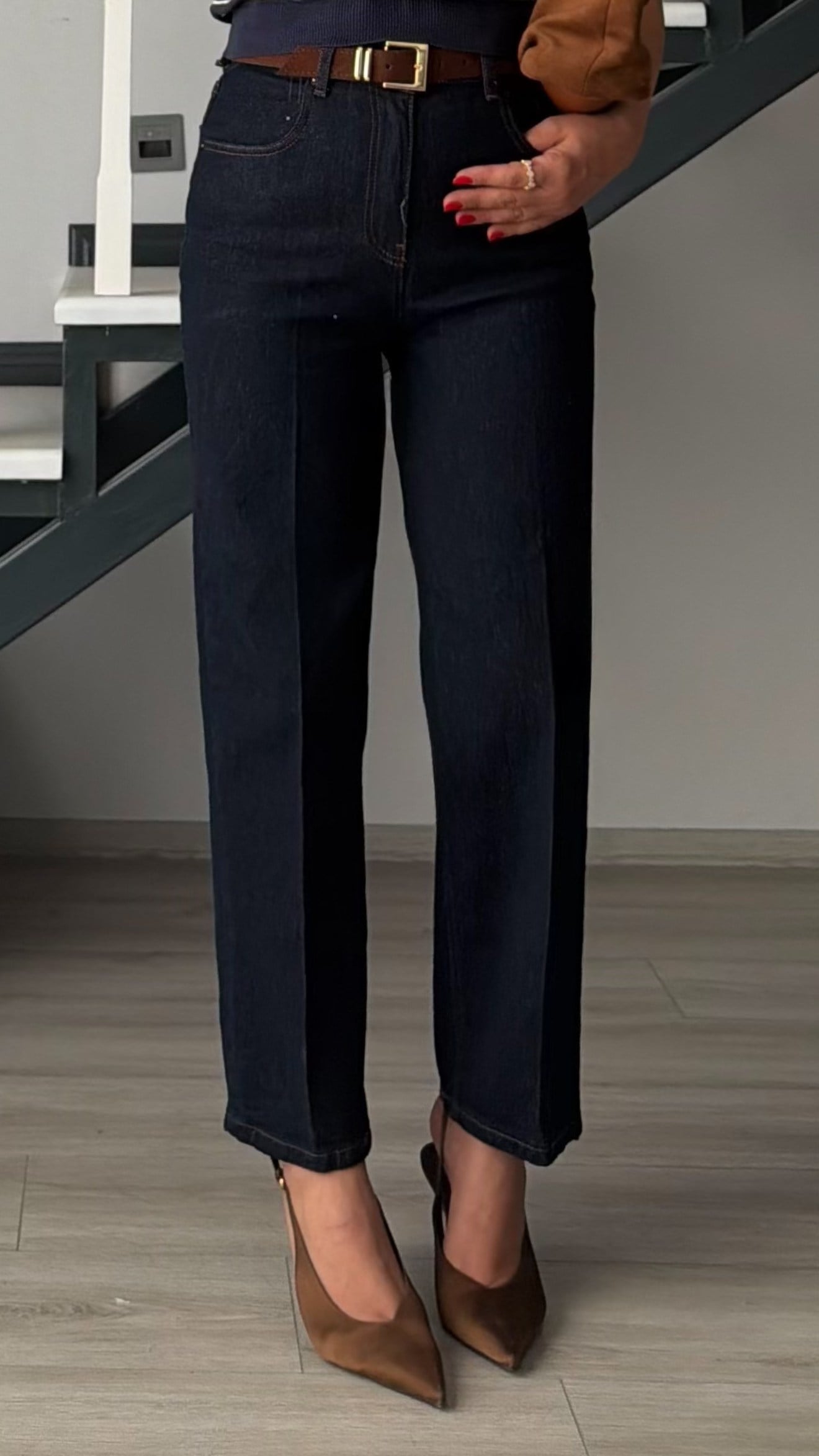 Lacivert Kemerli Skater Jean