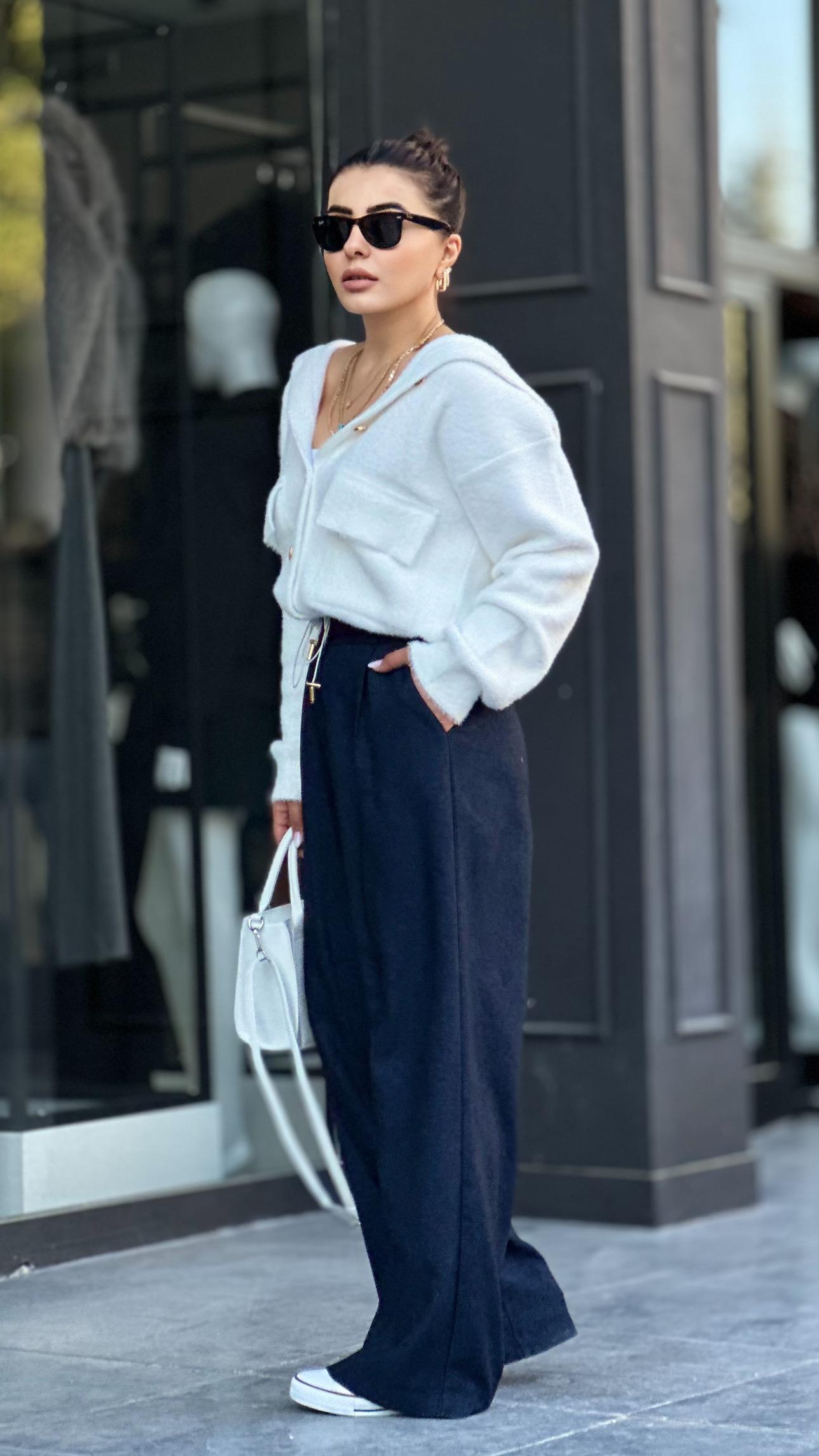 Navy Blue Textured Palazzo Pants
