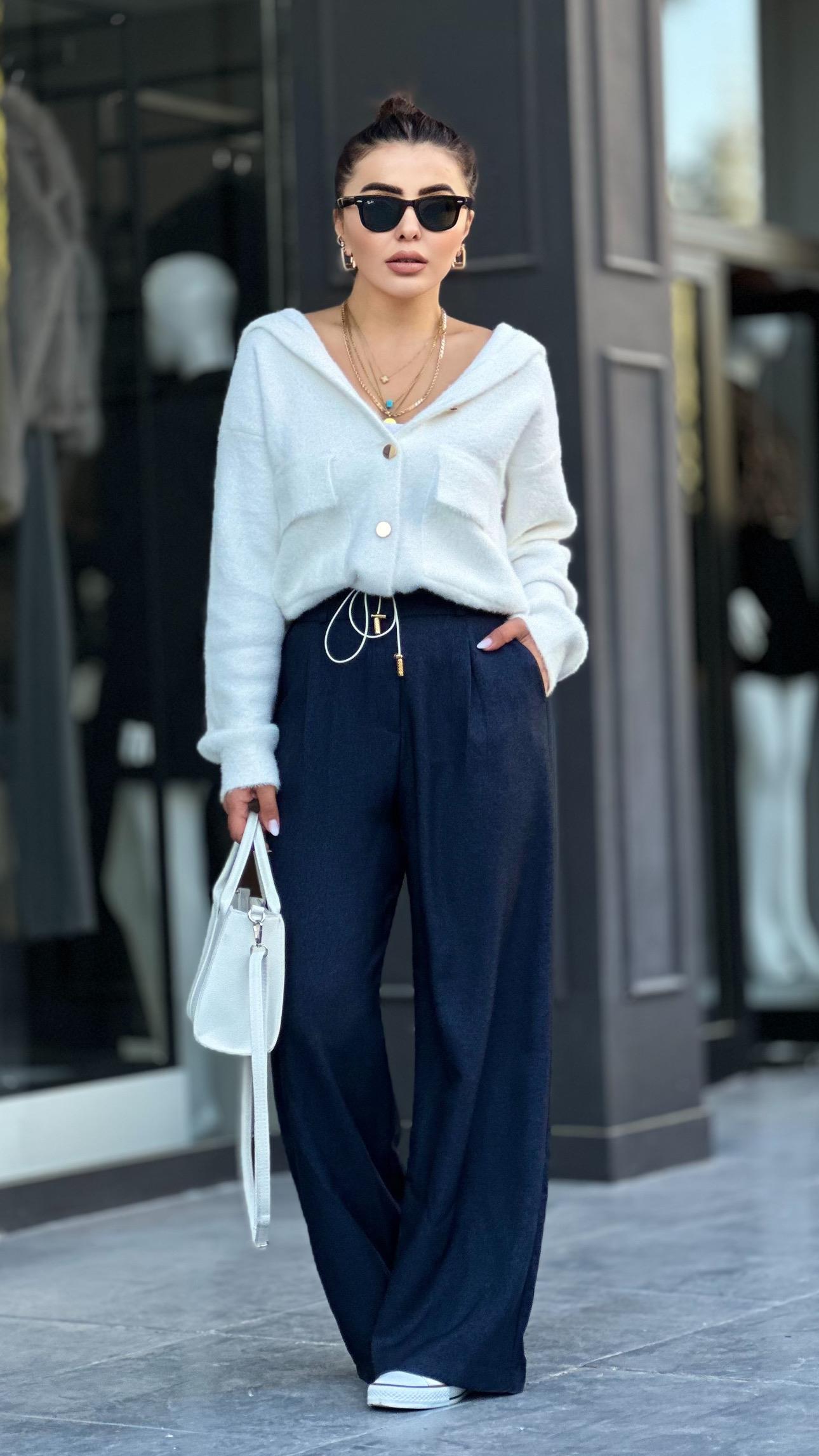 Navy Blue Textured Palazzo Pants