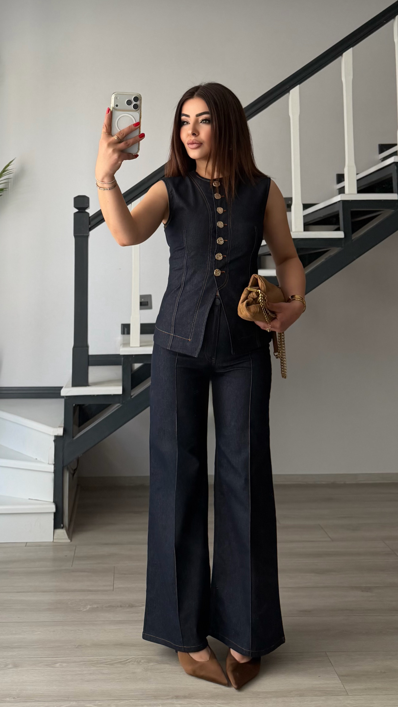 Navy Lycra Vest & Trousers Set with Gold Buttons
