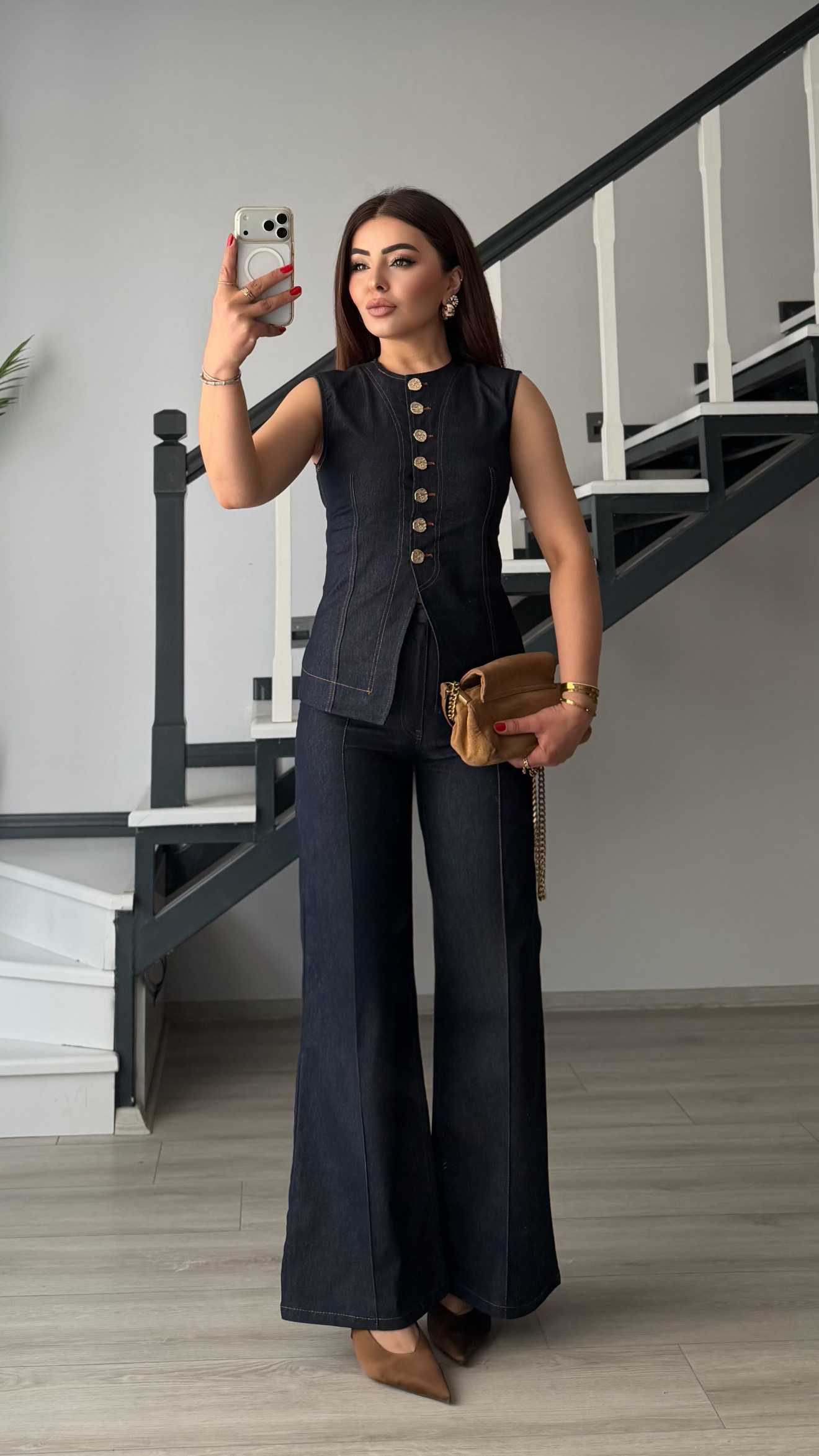 Navy Lycra Vest & Trousers Set with Gold Buttons