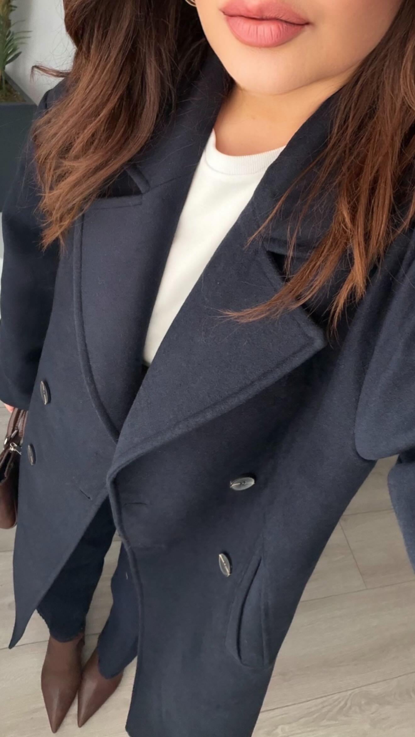 Lacivert Oversize Kaşe Kaban