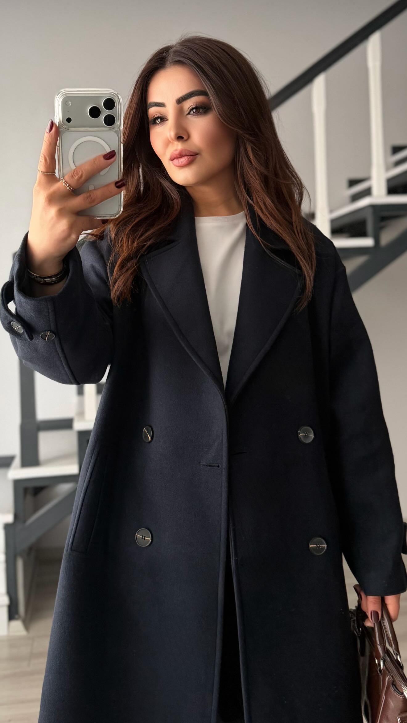 Lacivert Oversize Kaşe Kaban