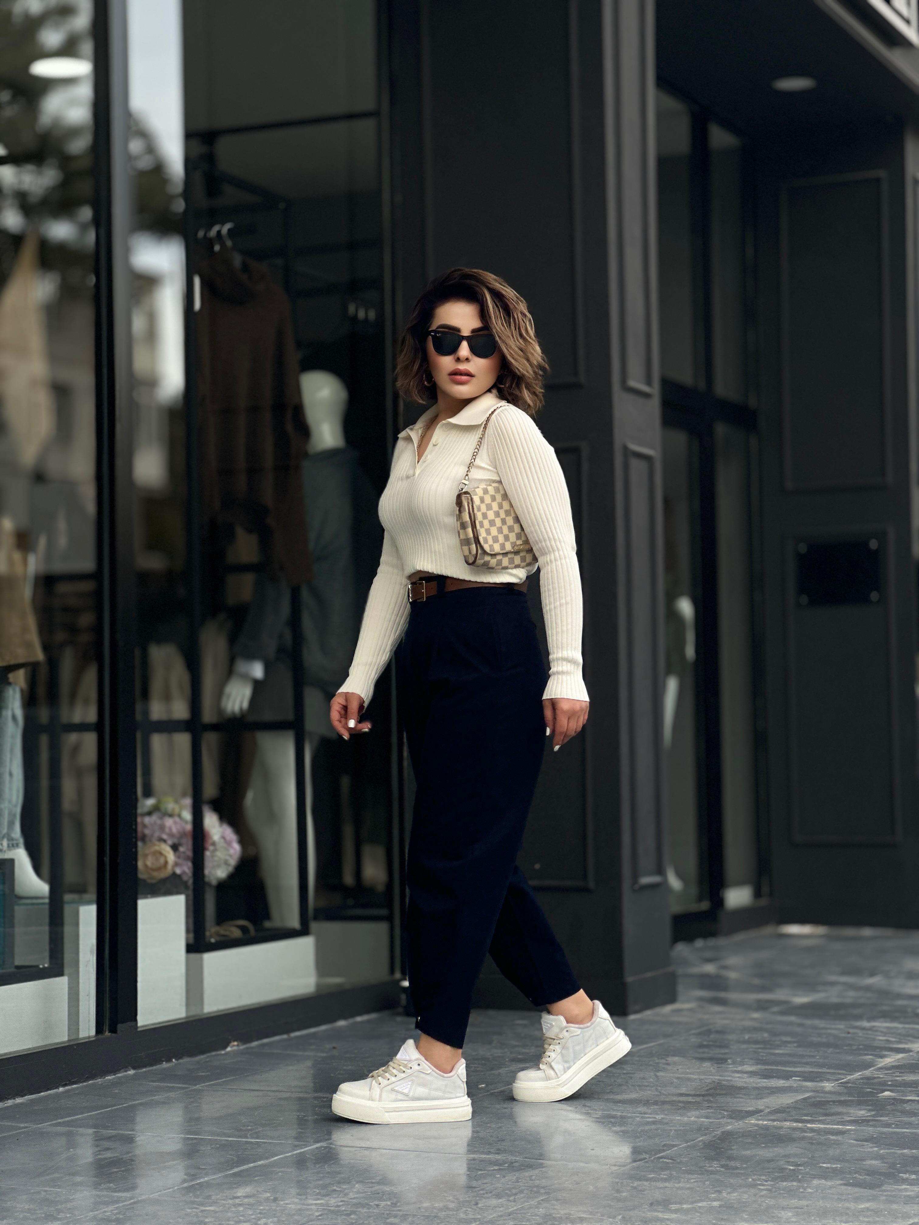 Lacivert Paça Çıtçıtlı Slouchy Pantolon