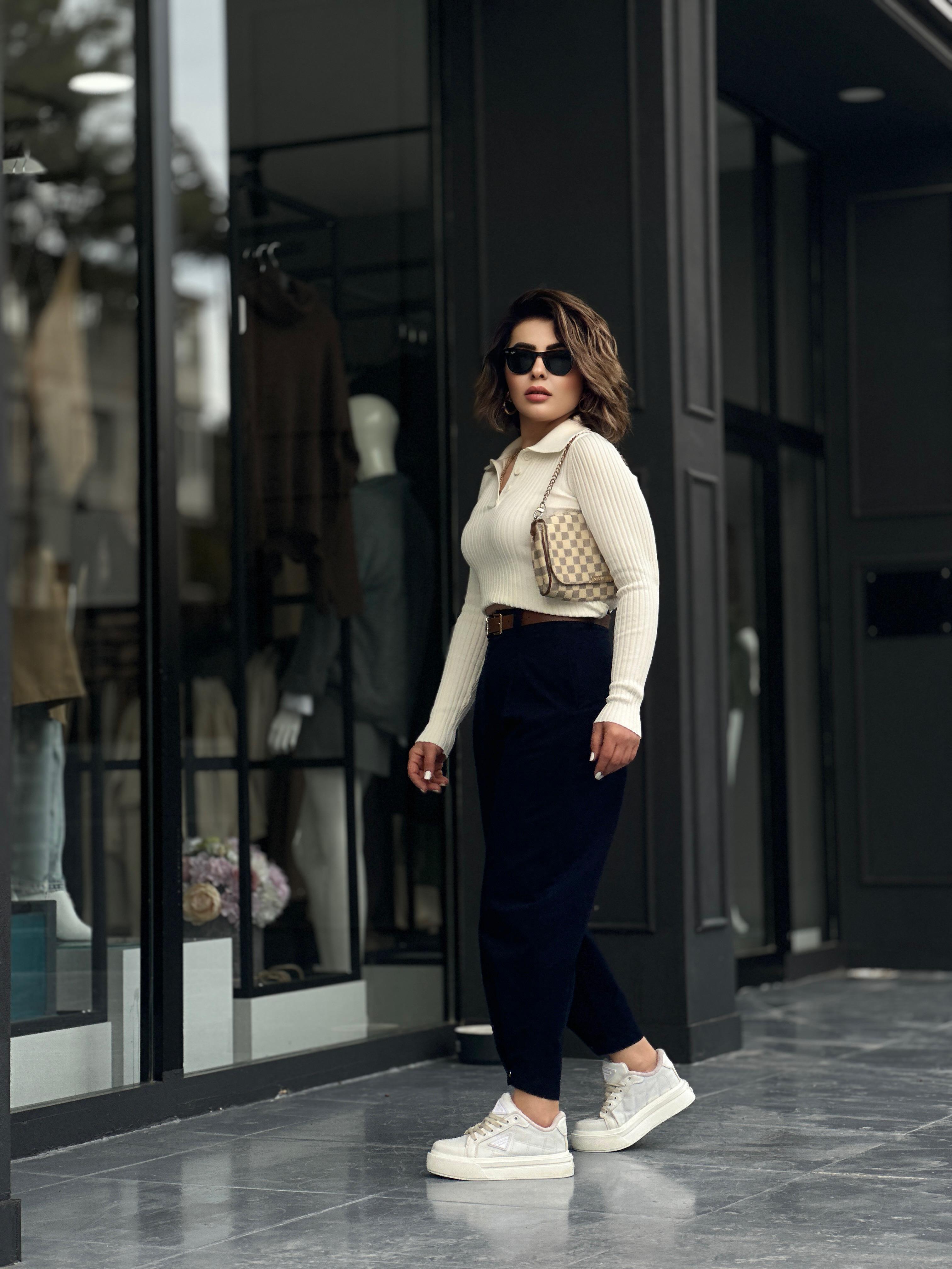 Lacivert Paça Çıtçıtlı Slouchy Pantolon