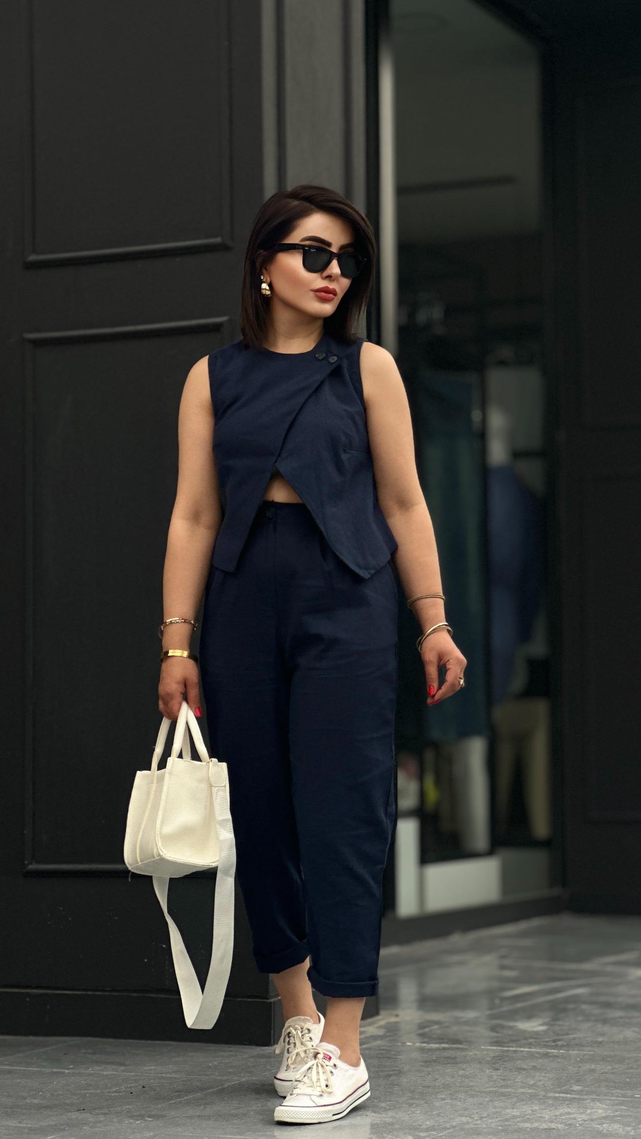 Navy Blue Cotton Linen Suit
