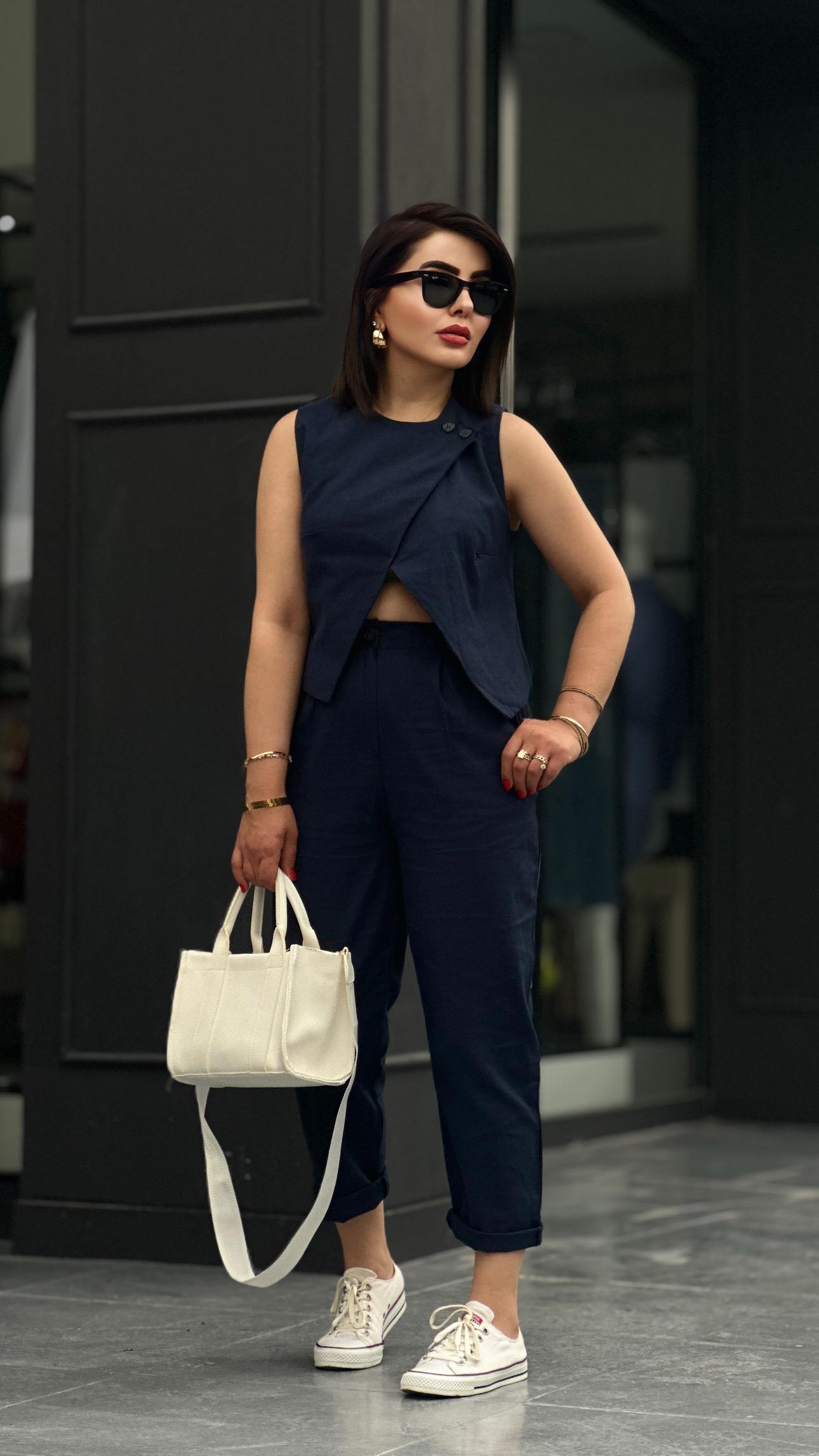 Navy Blue Cotton Linen Suit