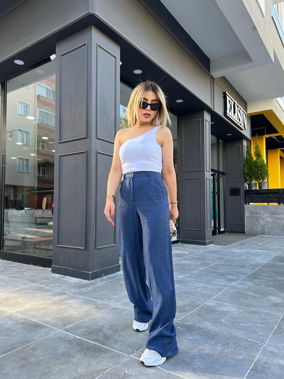 Indigo Tencel Fabric Palazzo Trousers