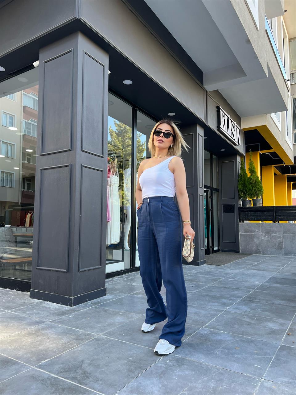 Indigo Tencel Fabric Palazzo Trousers
