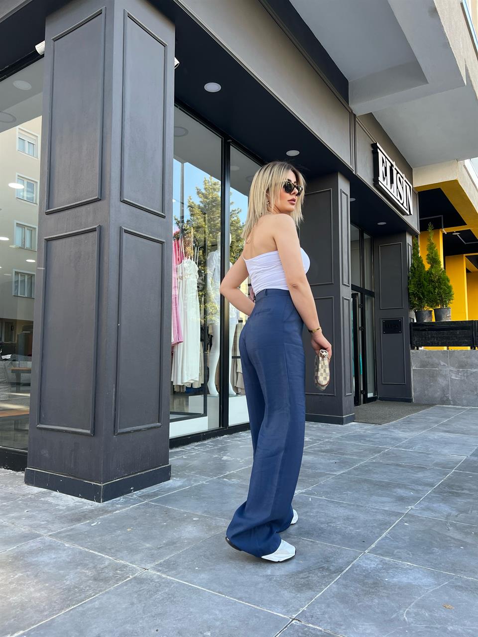 Indigo Tencel Fabric Palazzo Trousers