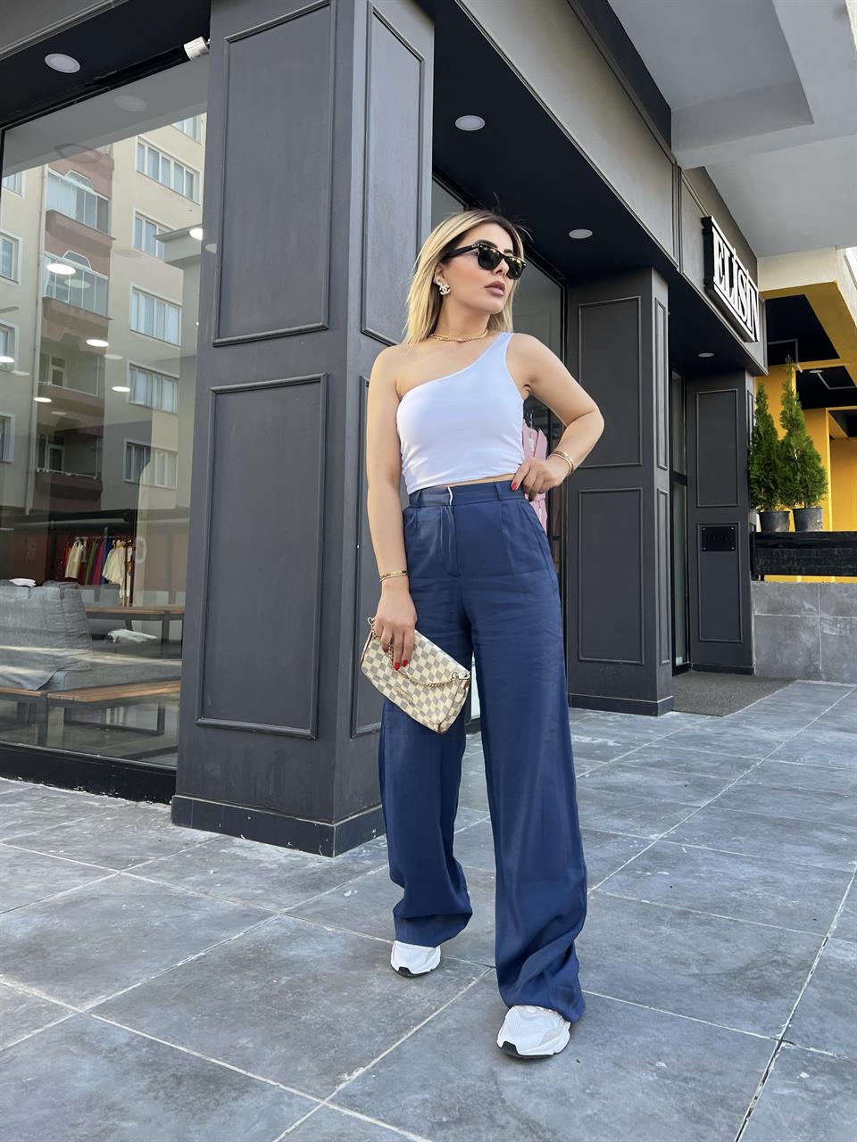 Indigo Tencel Fabric Palazzo Trousers