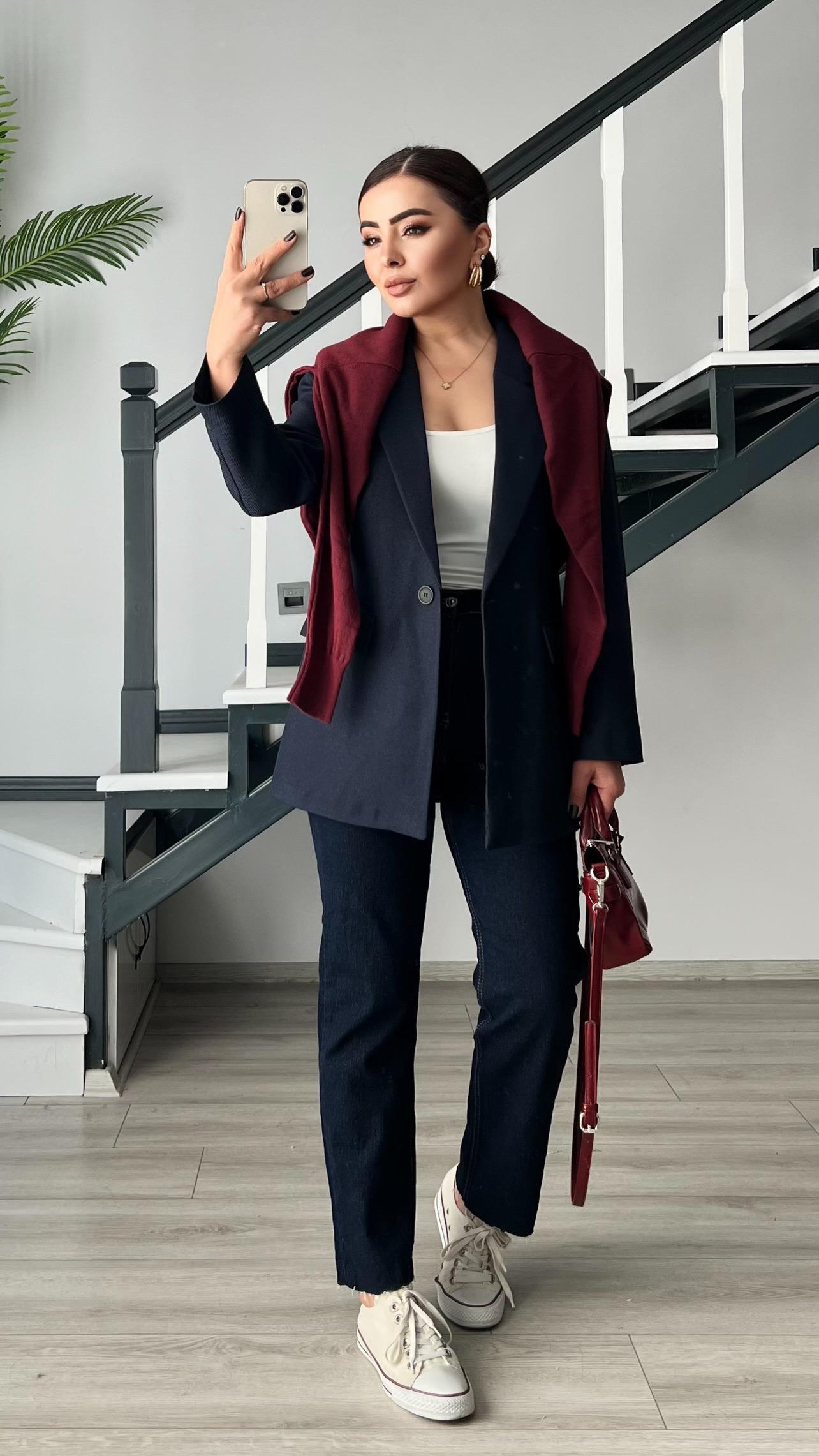 Lacivert Yün Effect Blazer Ceket