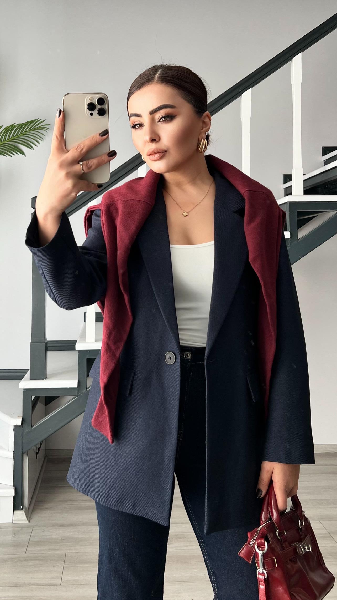 Lacivert Yün Effect Blazer Ceket