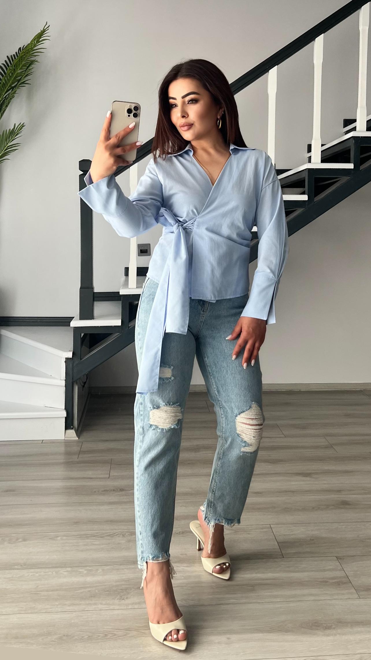 Laser-Cut Ripped Mom Jeans (1786-2)